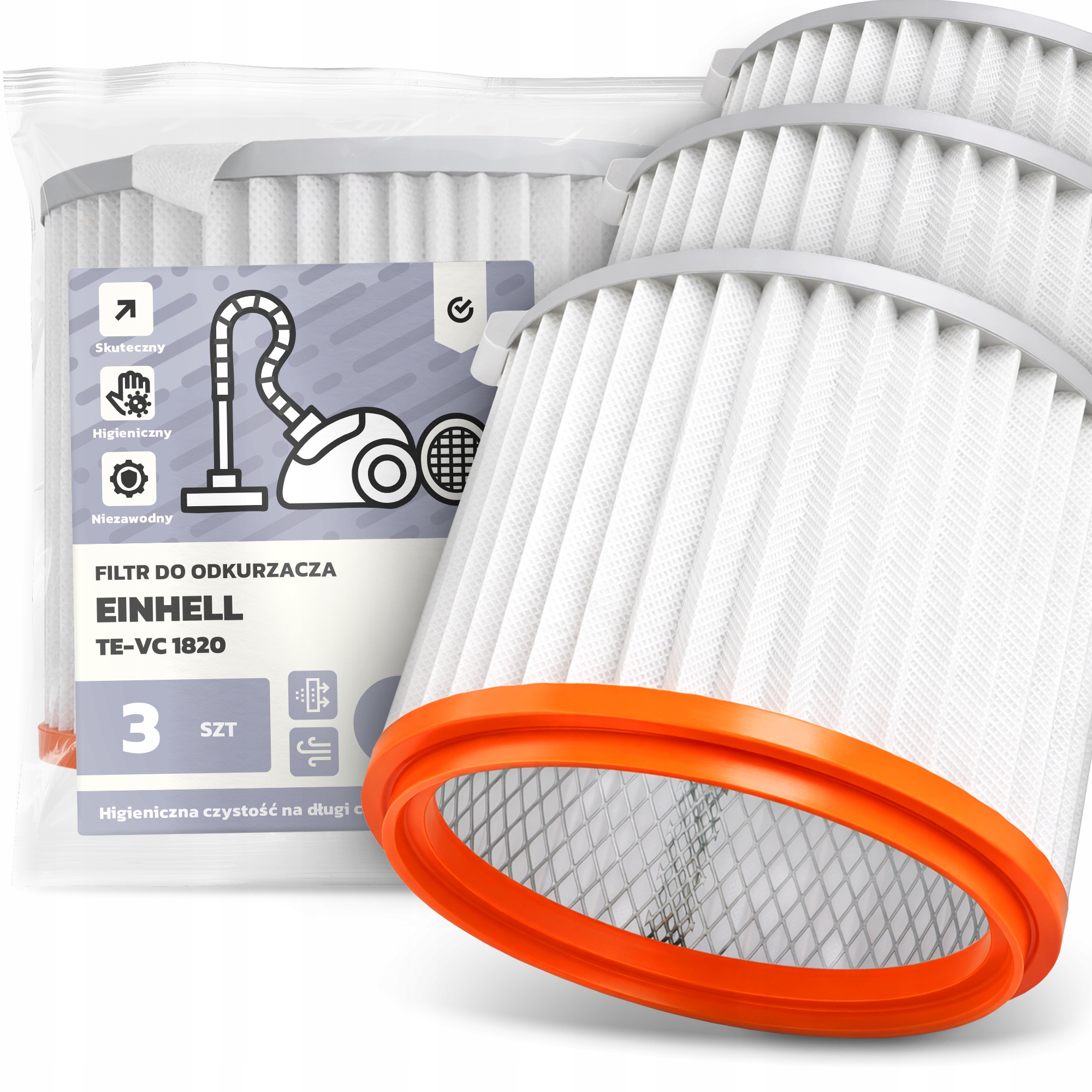 3x Vzduchový Filtr pro vysavač Einhell Te-vc 1820 Omyvatelný Filtr Em-w
