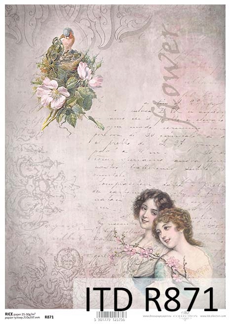 Papier Ryżowy R0871 z włoskami A4 decoupage