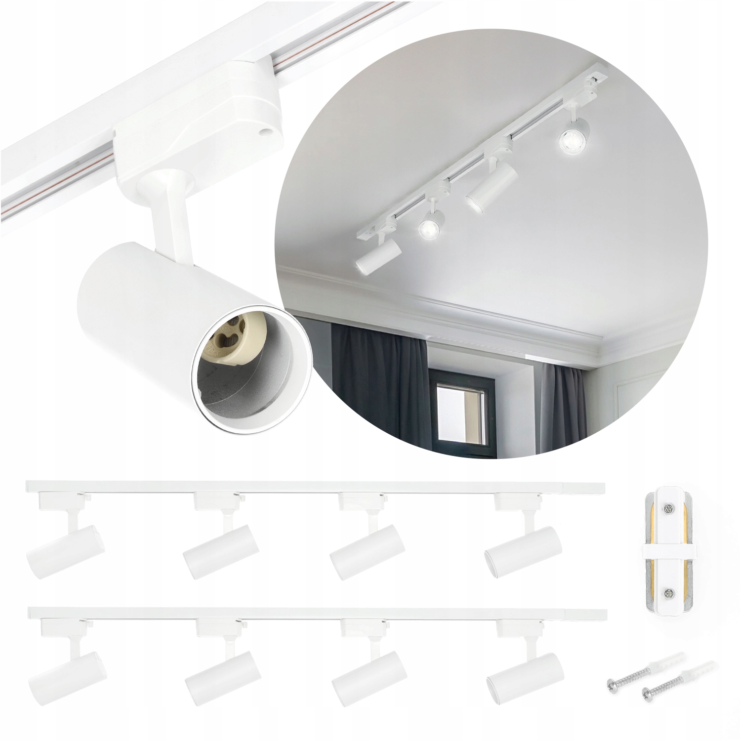 Sada Led koľajníc 2 m 8 x reflektor GU10 Stropná lampa Biely kábel