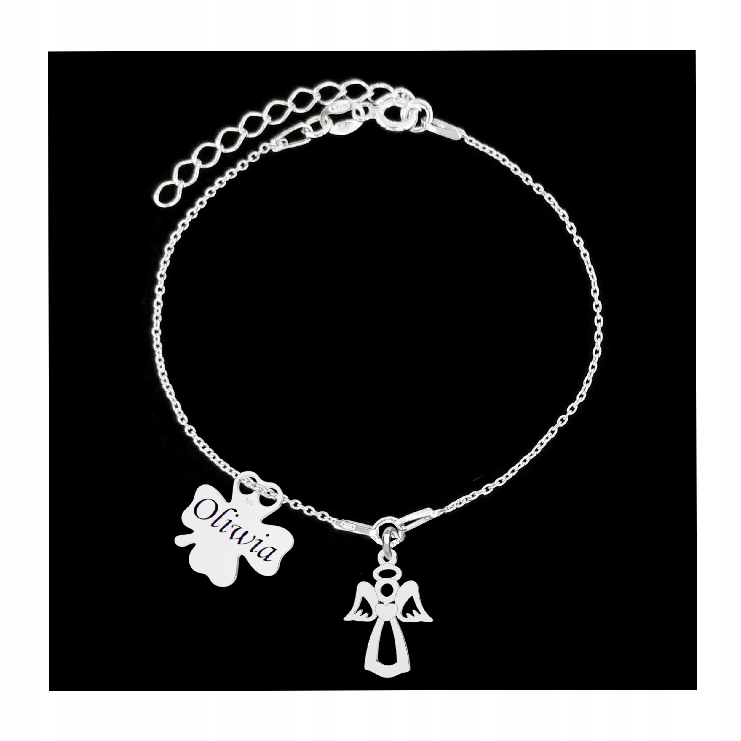 Srebrna Bransoletka dla Dziecka Komunia GRAWER Srebro 925 Aniołek lk0332 Długość całkowita 17 cm