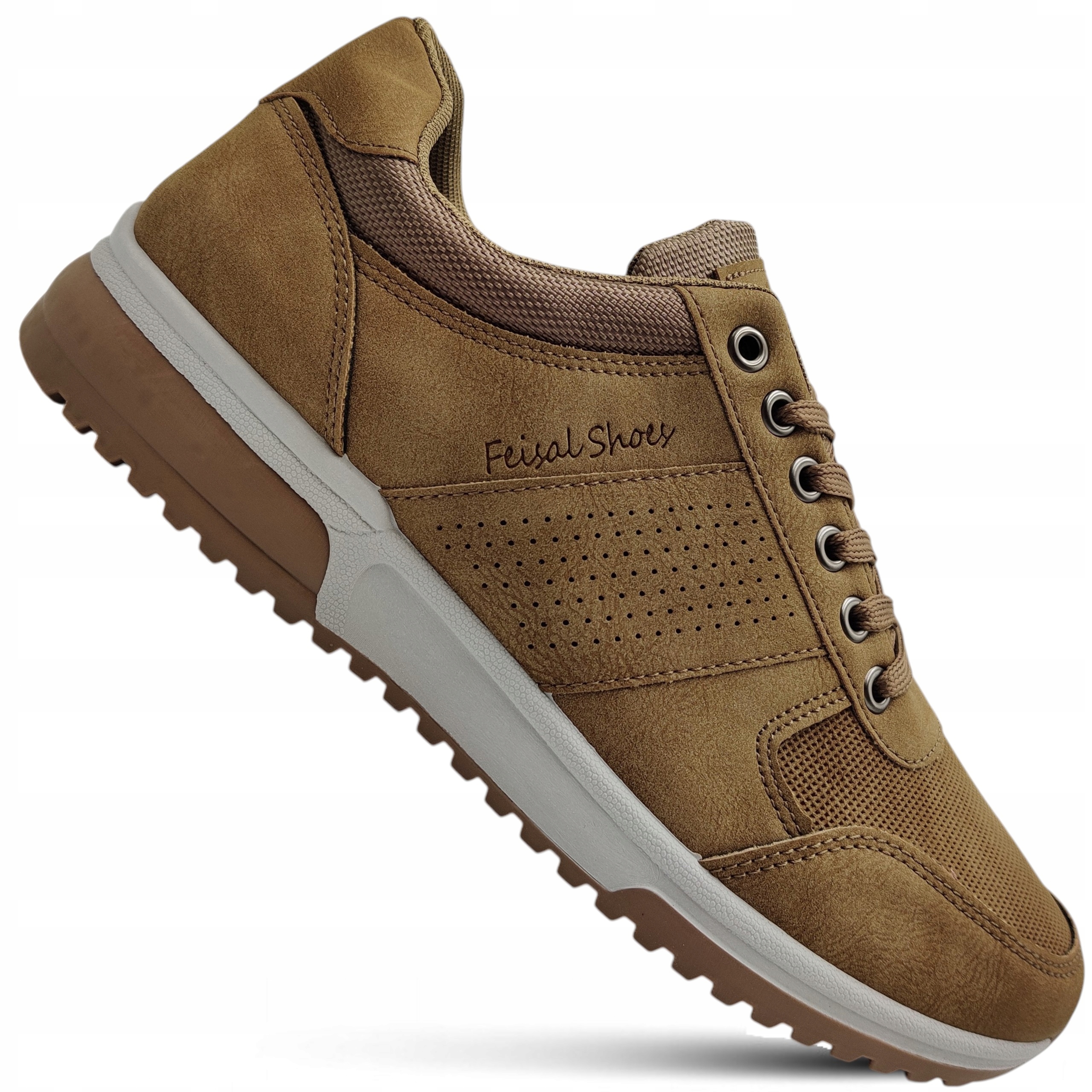 Buty Męskie Feisal Sportowe Solidne Casual Sneakersy Mocne lekkie Camel