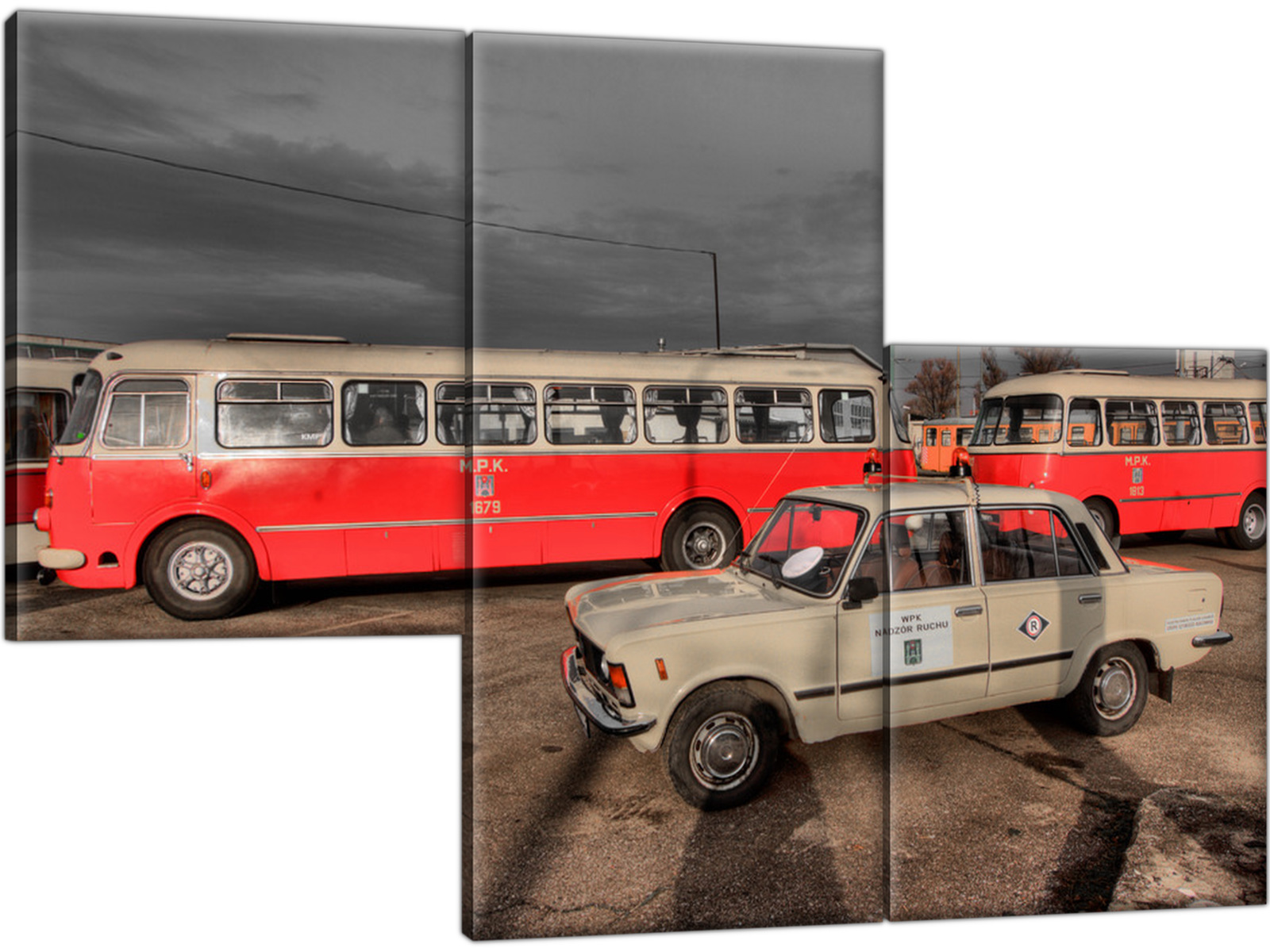 

Obraz Tryptyk Duży Fiat Prl 90x60 Autobus Ogórek