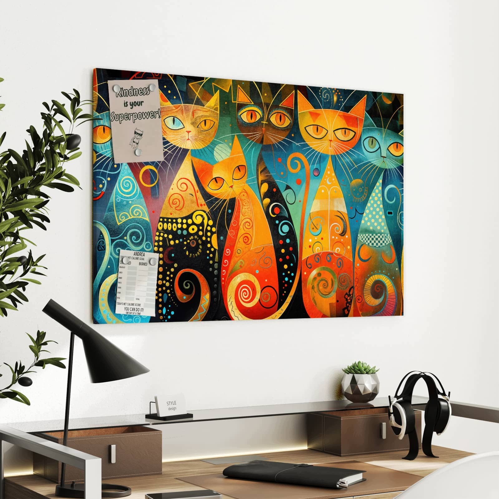 Magnetická tabule Zabawne Umění kočičí 90 × 60 cm