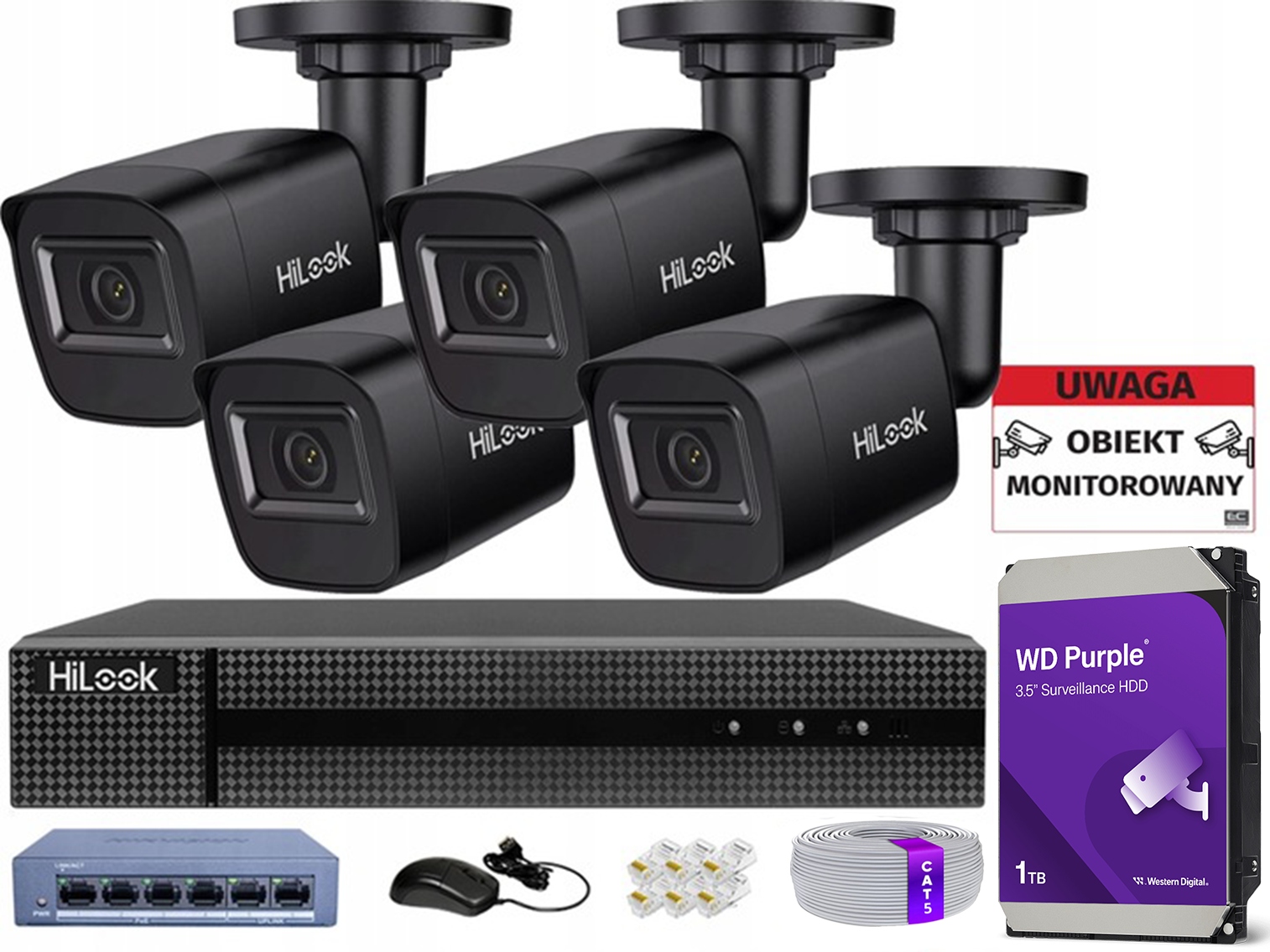 Sada Pro Monitorování Domu 4 Kamery 4MPX Venkovní PoE Ip Hilook Hikvision