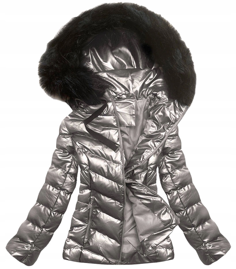 Metalická Zimní Bunda 5M773 Stříbrná, Velikost (40)