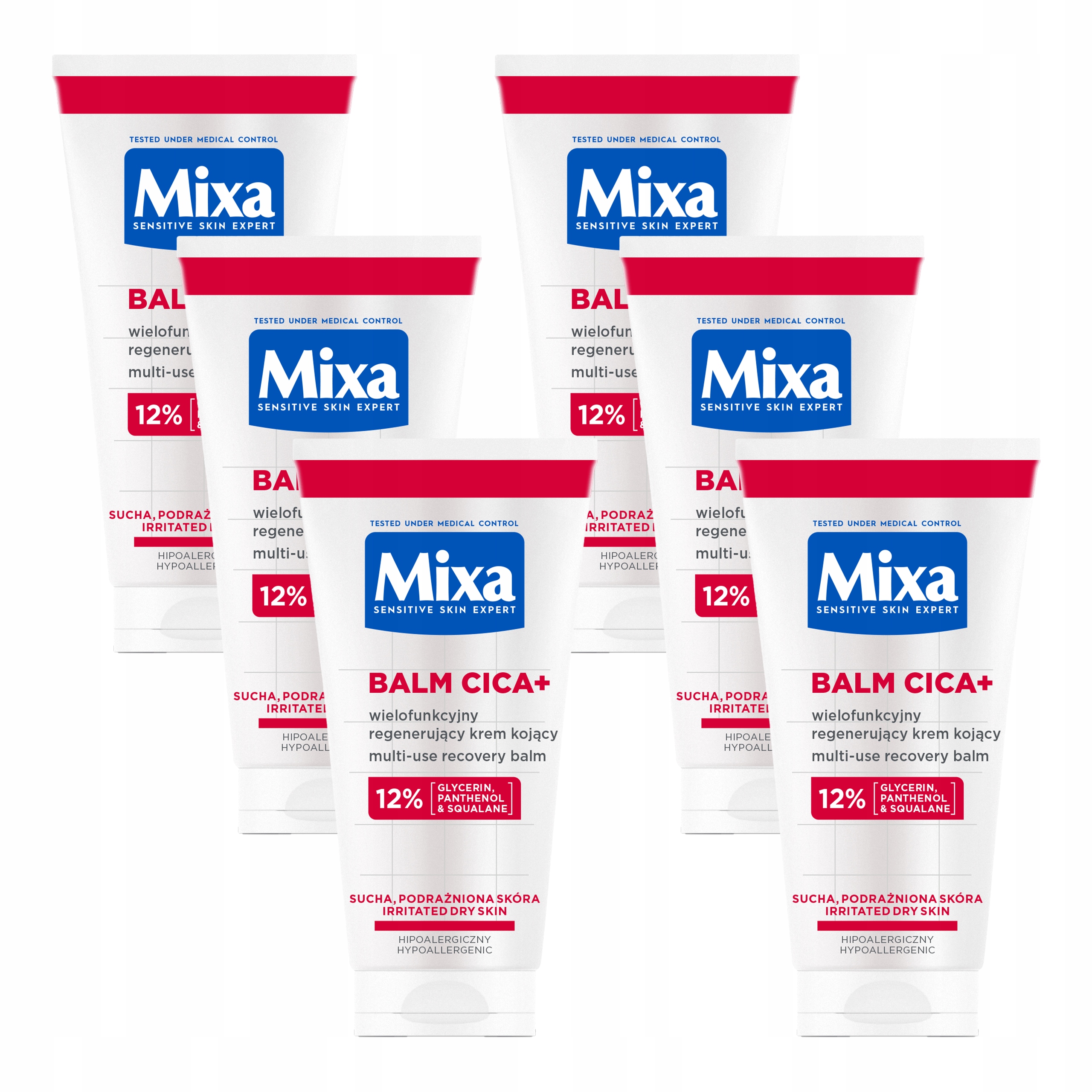 Zestaw 6x Mixa Balm Cica+ Regenerujący Krem Kojący dla Suchej Podrażnionej