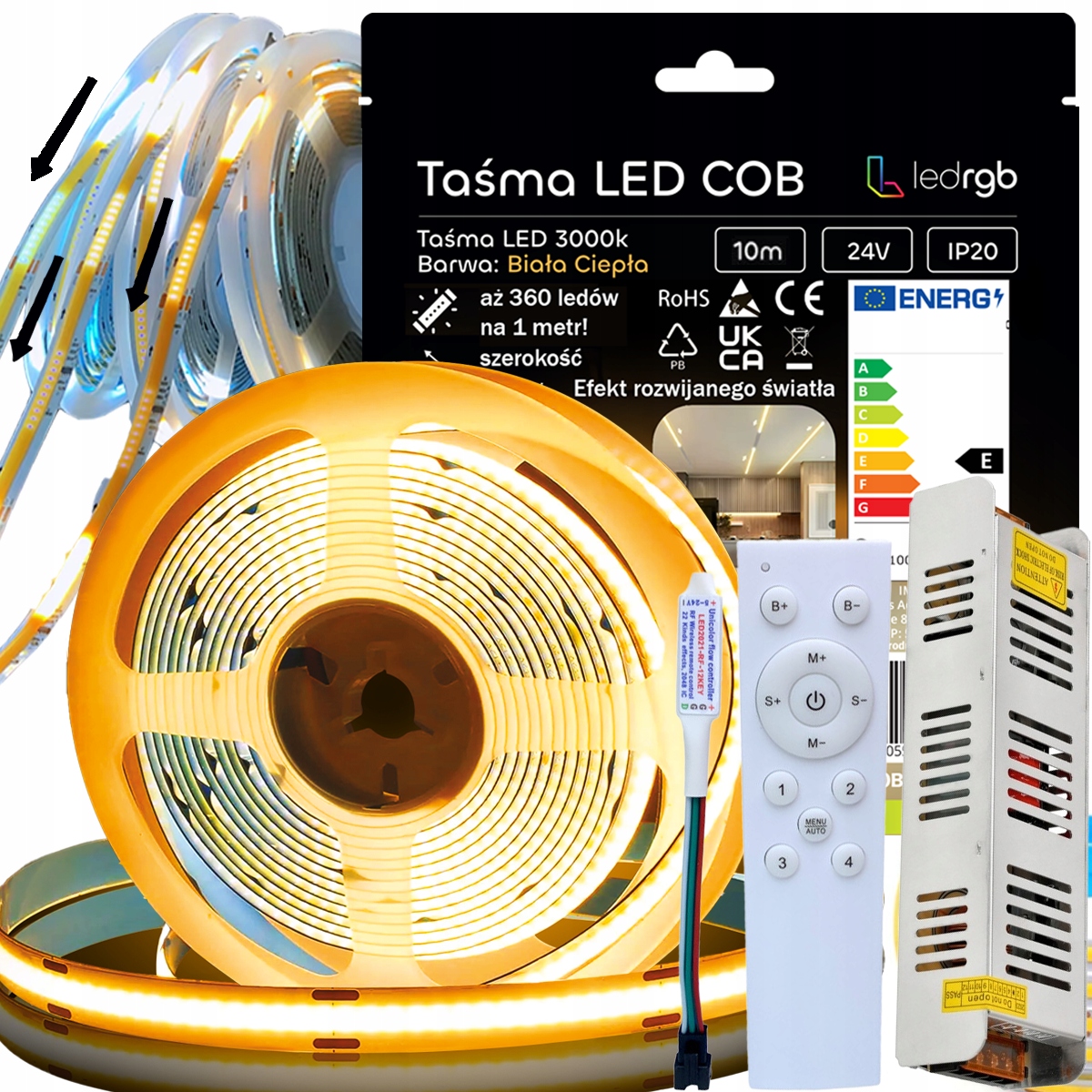 Set Led Pásek 10 m (2x5) Bílý 3000K Digitální Plovoucí Dálkový Ovladač Napájecí Zdroj 24V