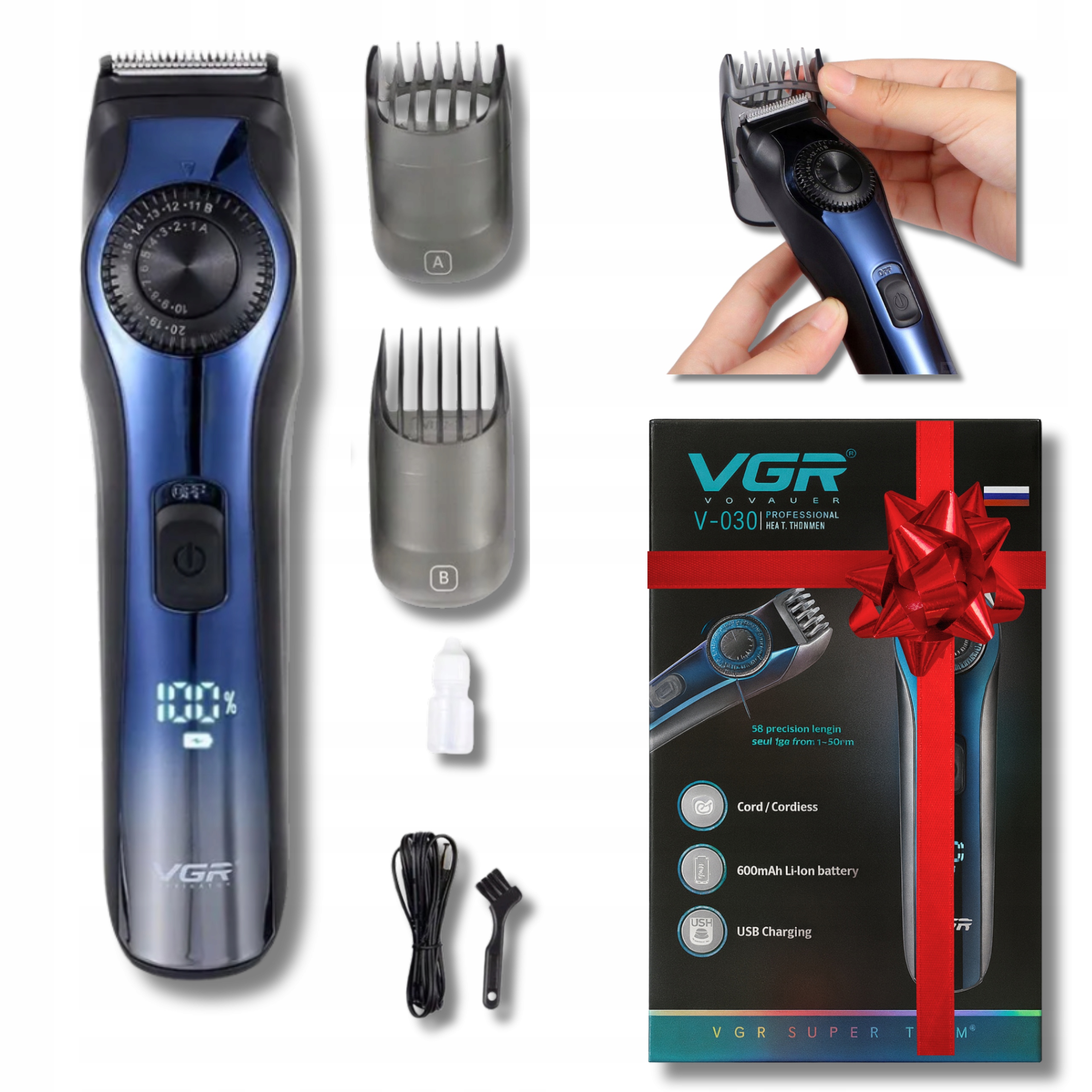 Mocna Maszynka Led Do Strzyżenia Włosów Brody Ciała Bezprzewodowa