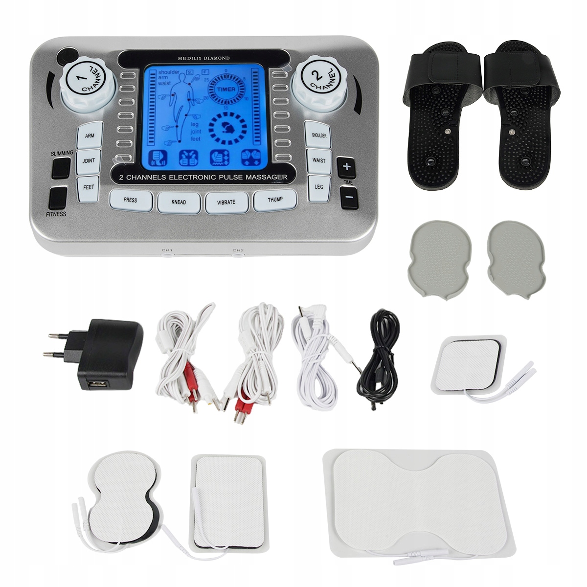 Elektrostymulator Mięśni Tens Ems Masażer XXL Zestaw 27 Elektrod 4 Typy