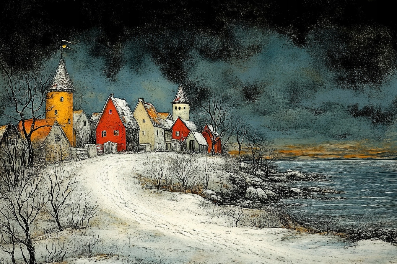 Obraz Na Plátně Canvas Grafika Krajina Pobřeží Moře Město Večer 120x80