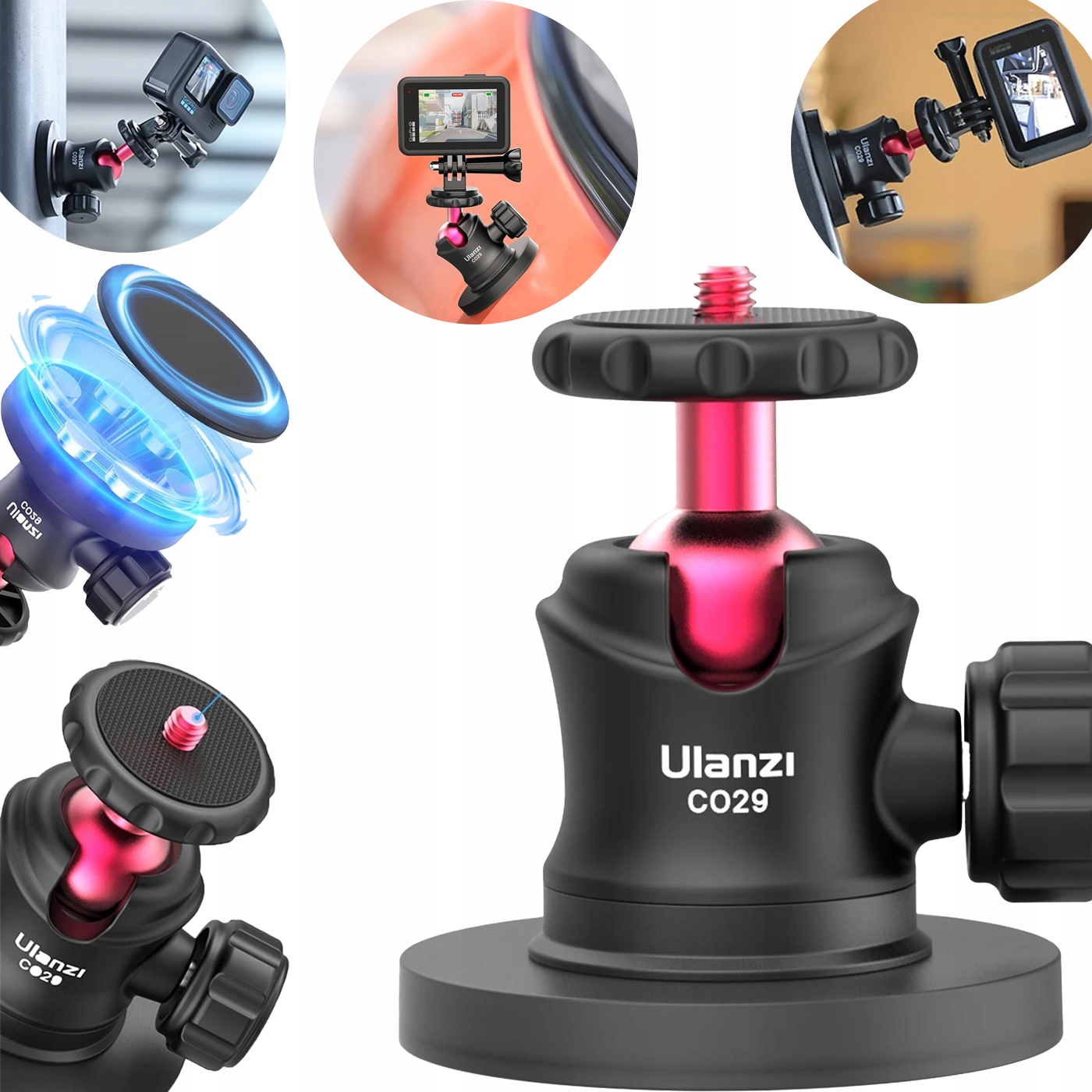 Magnetická kulová hlava Stativ GoPro Telefon Adaptér 1/4" Příslušenství