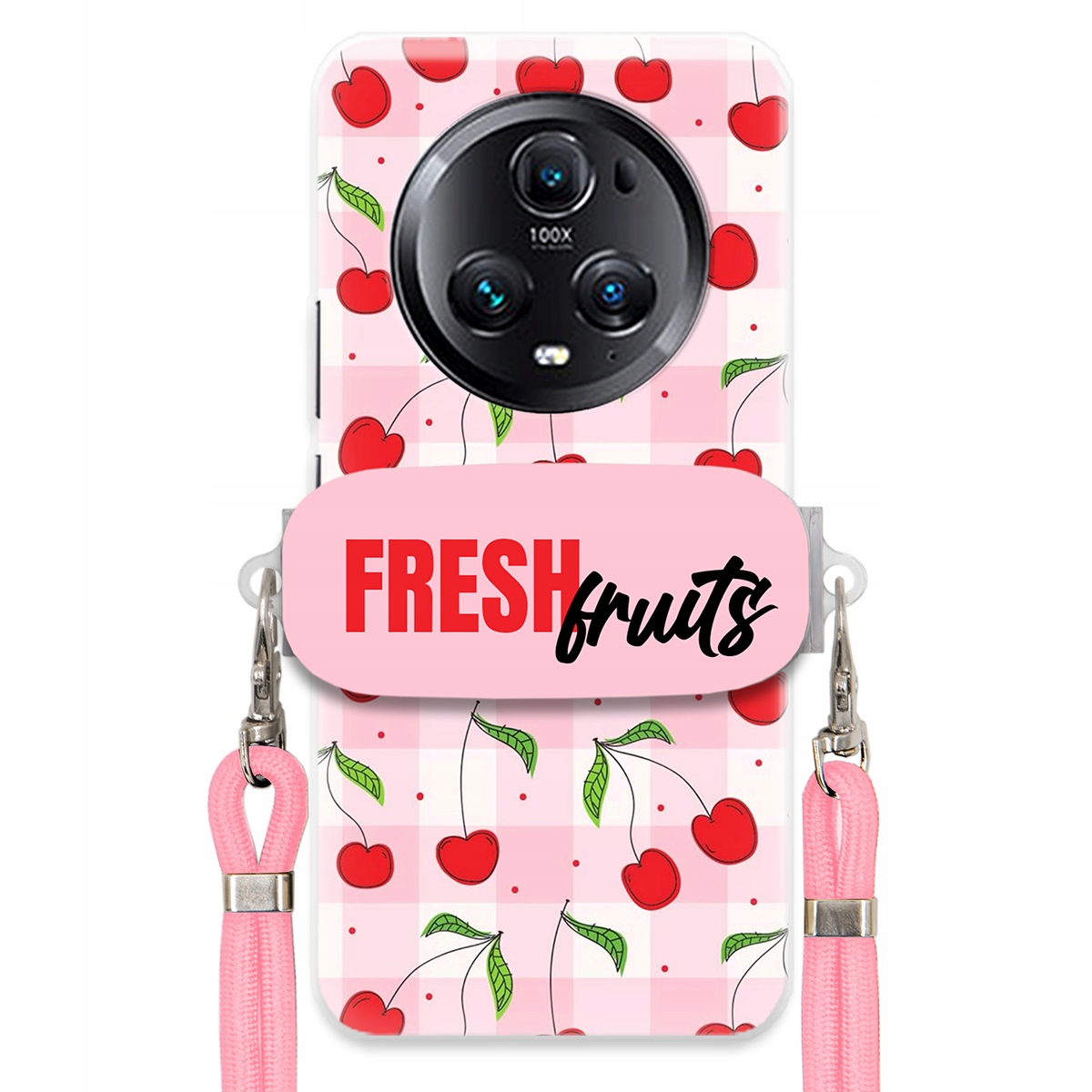 Puzdro pre Huawei Honor Magic 5 Pro Držiak šnúrok Ružový Fresh Fruits Mriežka