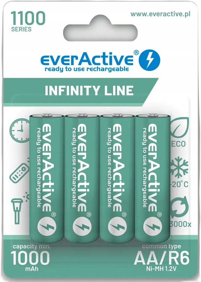 Akumulatorki Aa R06 Ni-MH everActive 1100mAh Infinity Line 3000 cykli (bl