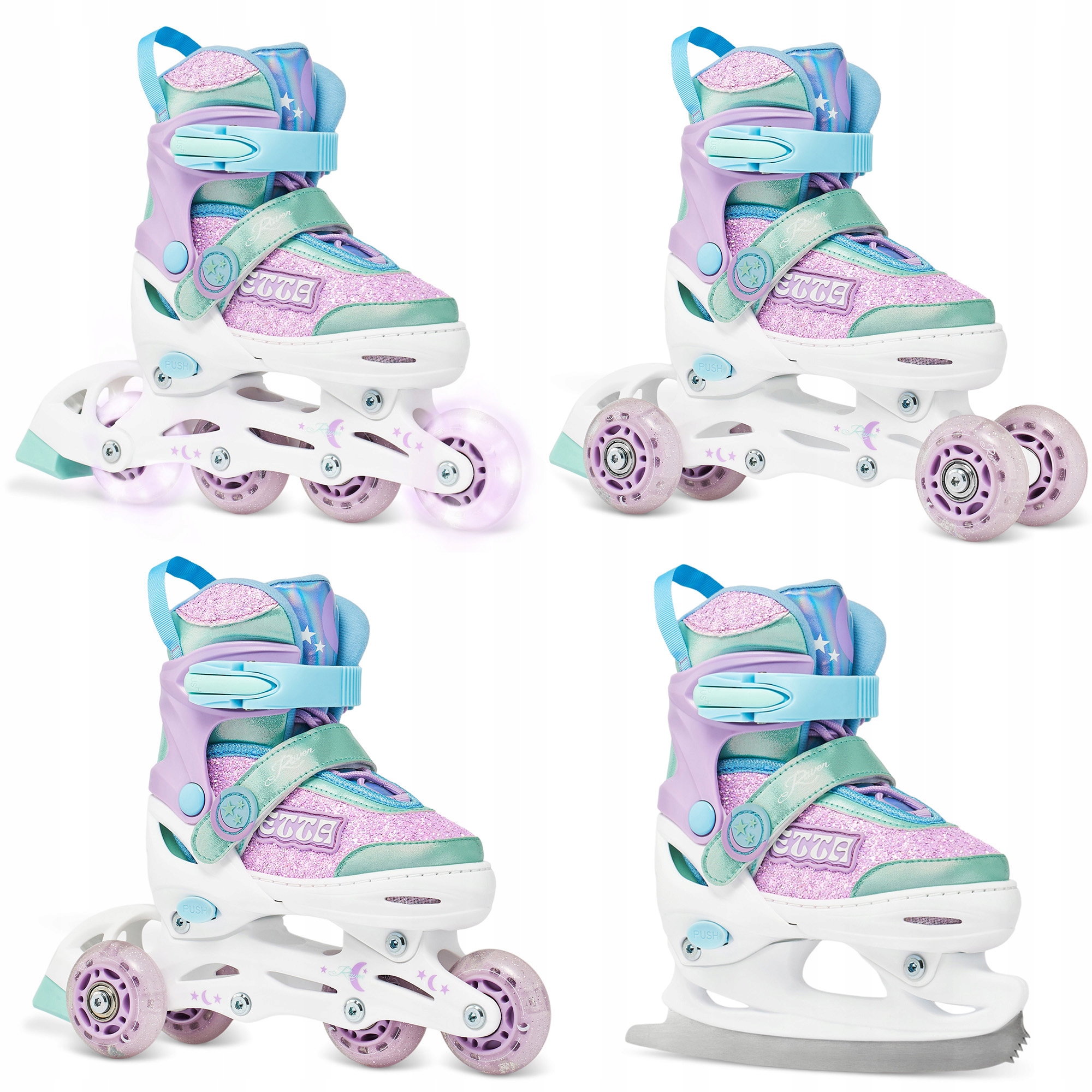 Rolki Wrotki Łyżwy 4w1 Regulowane Raven Etta Violet 30-33 Kółka Led