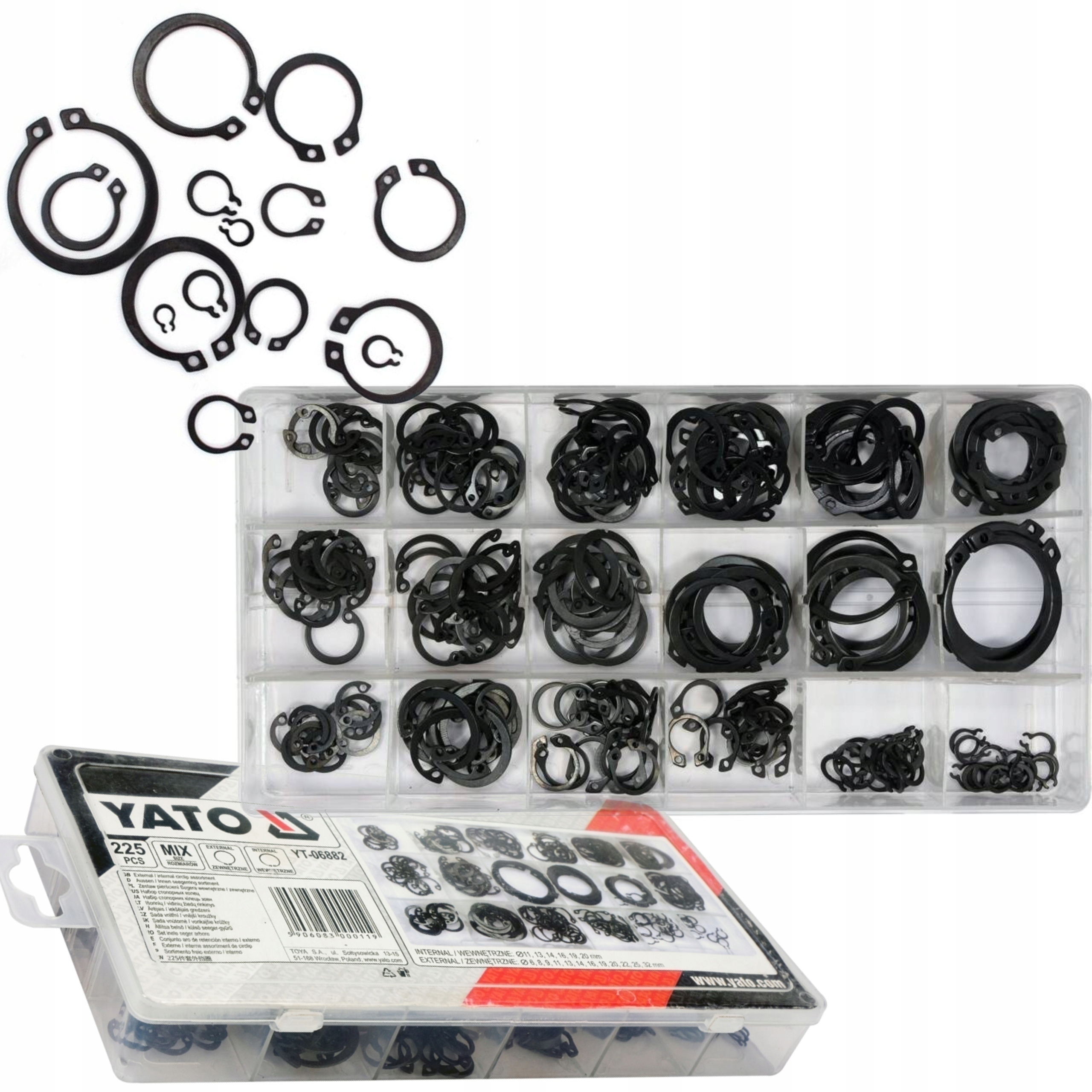 YATO PIERŚCIENIE SEGERA ZEWNĘTRZNE I WEWNTRZNE 225el MIX ROZMIARÓW YT-06882
