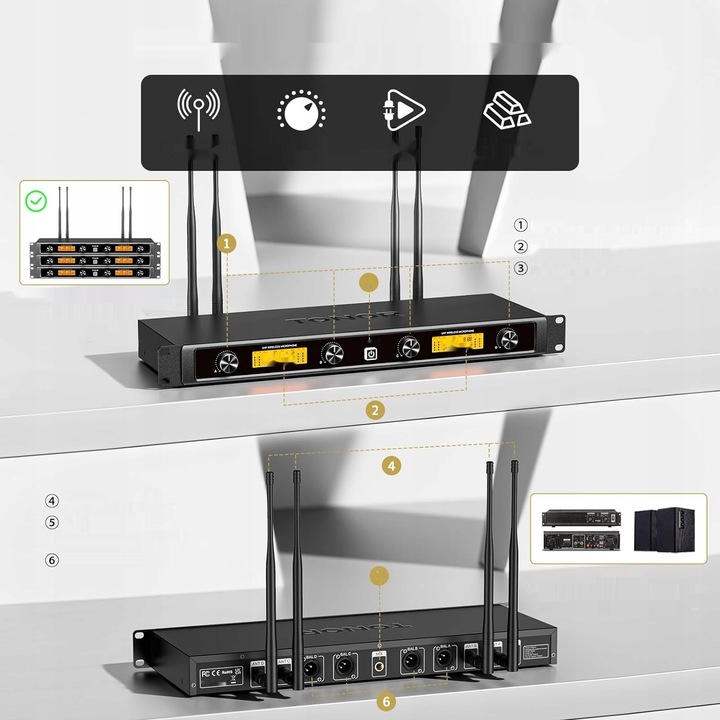 TONOR Zestaw Mikrofonów Bezprzewodowych UHF 4-Kanałowy Do Śpiewu Karaoke — miniatura 16