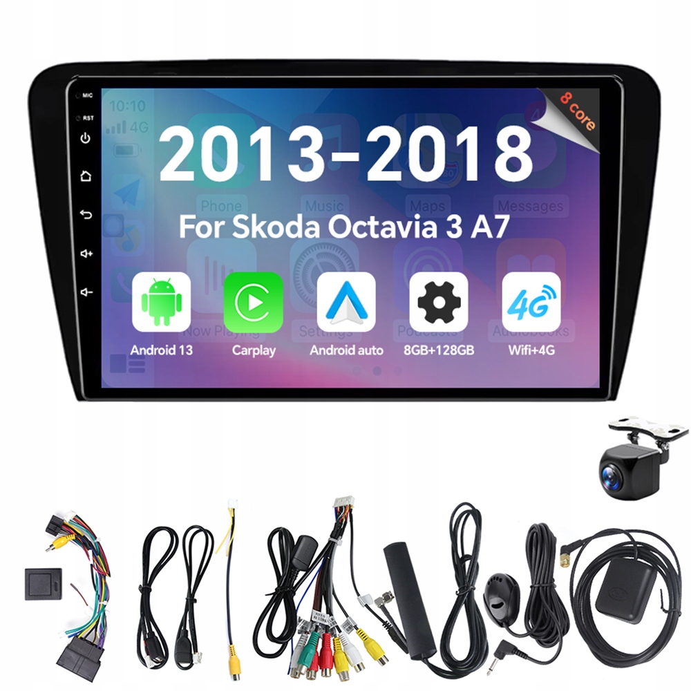 Autorádio Eunavi 2Din s Androidem 13 a Carplay pro Škoda Octavia 3 A7 2013-2018