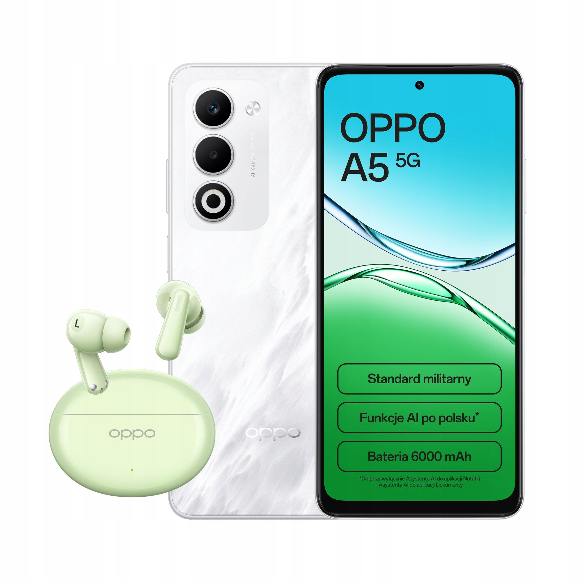 Smartfon Oppo A5 5G 4 Gb 128 Gb Biały Słuchawki Oppo Enco Air4 zielone