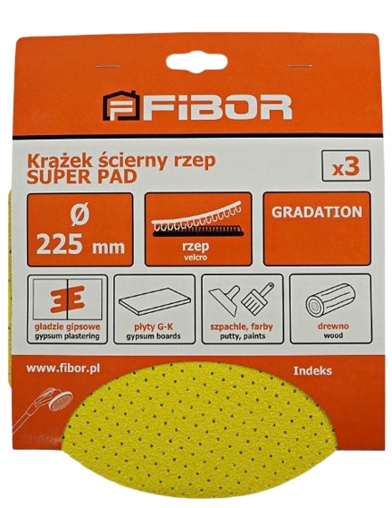 Krążek ścierny Fibor Pad 225 mm P220 rzep do szlifierki żyrafy gładzi