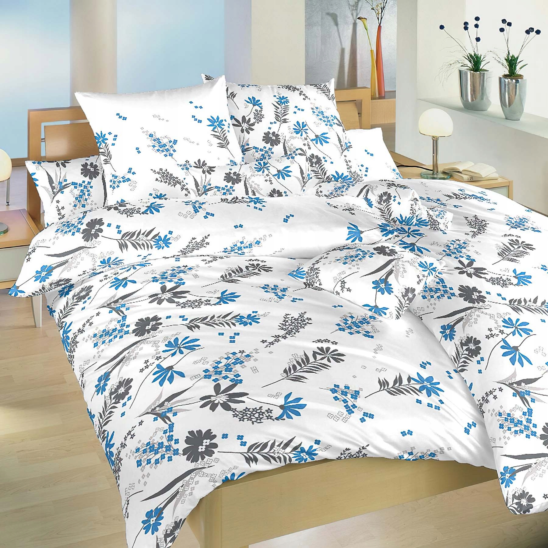 Povlečení Agáta Denim Na Bílém, modré květy, krep, 140x200cm 70x90cm