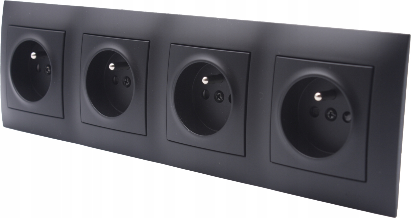 Černá 4násobná zásuvka do kanceláře i domácnosti, sada s rámečkem Kontakt Simon 54