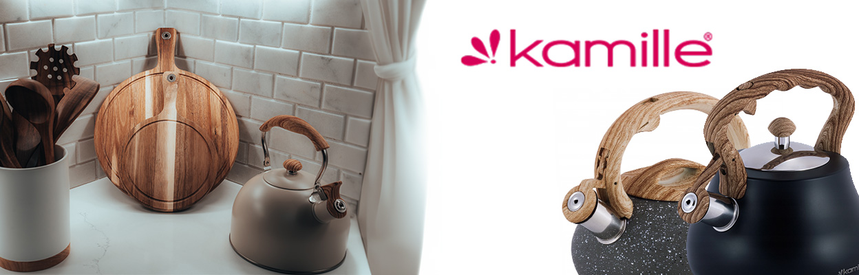 CZAJNIK EMALIOWANY STALOWY Z GWIZDKIEM KAMILLE Marka Kamille