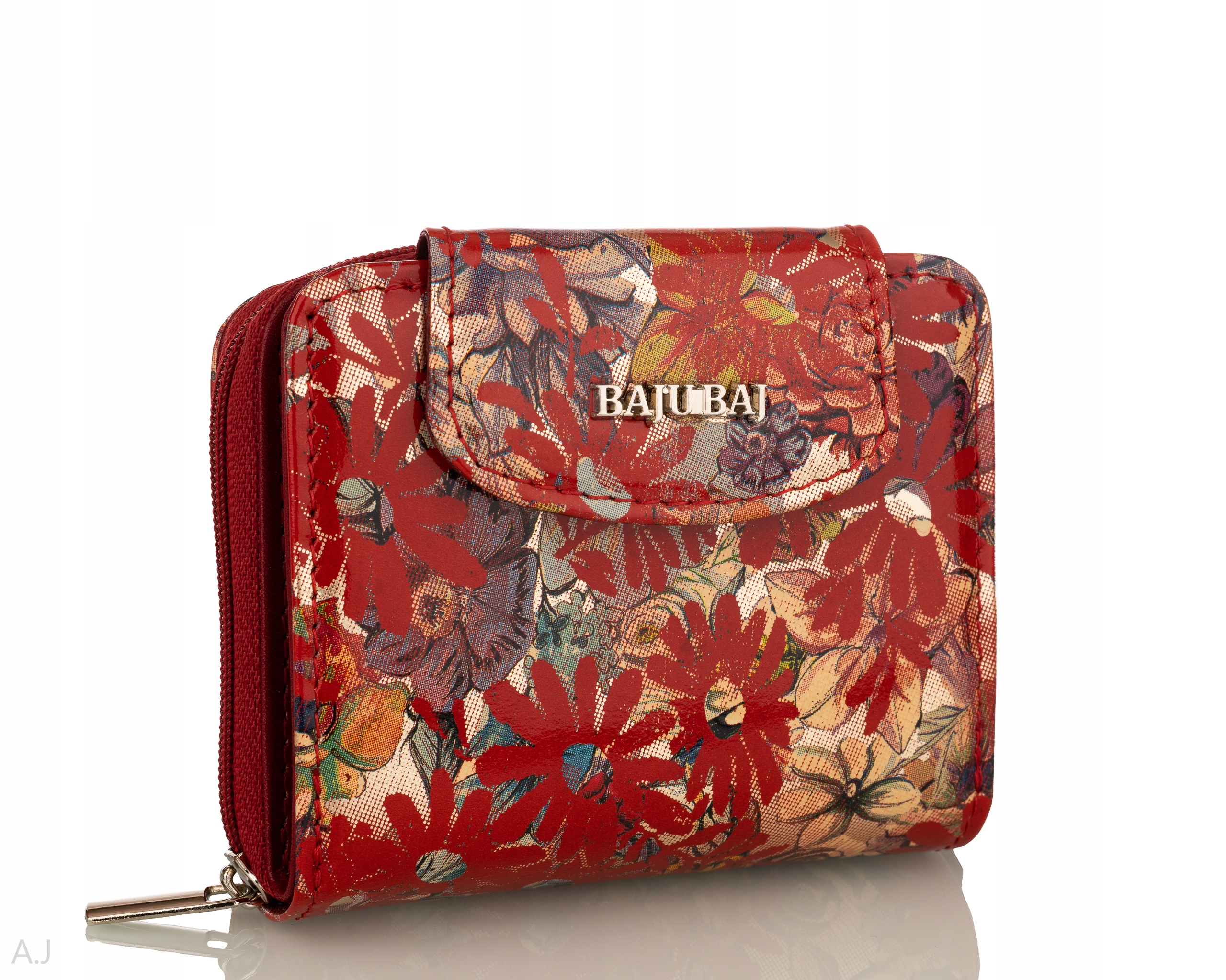 PORTFEL SKÓRZANY DAMSKI ŚREDNI SKÓRY KWIATY ZAMEK