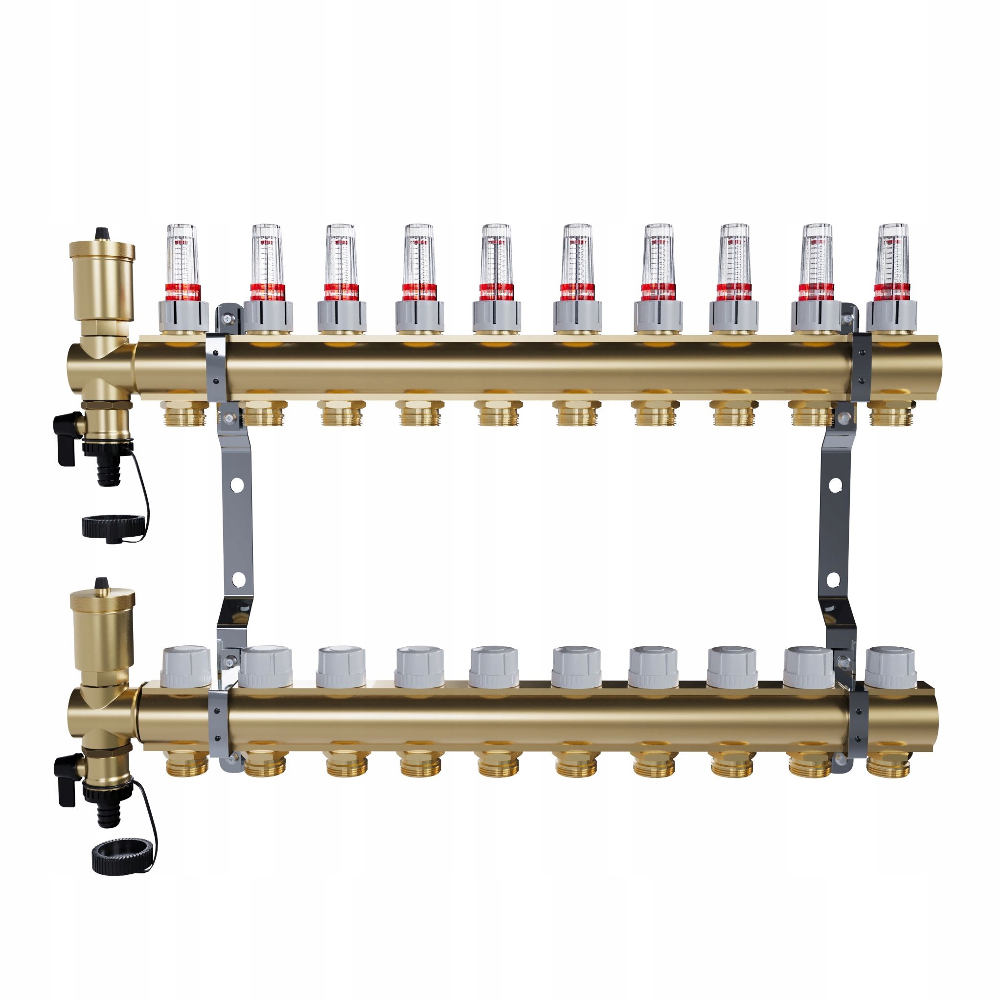 Mosazný 10-okruhový rozdělovač pro podlahové vytápění