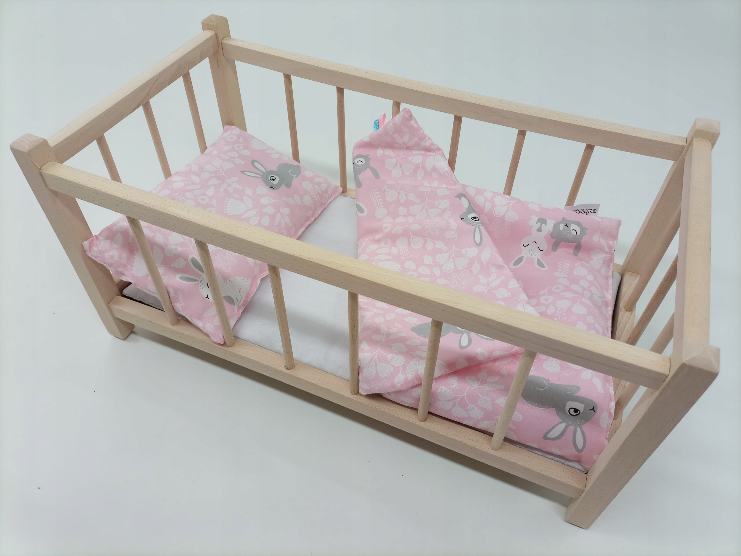 DREWNIANE ŁÓŻECZKO DLA LALEK + POŚCIEL BAWEŁNIANA