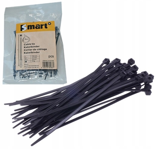 Opaski kablowe czarne 2,5 × 140 mm 100 szt. Mocne trytytki nylonowe Uv 8kg