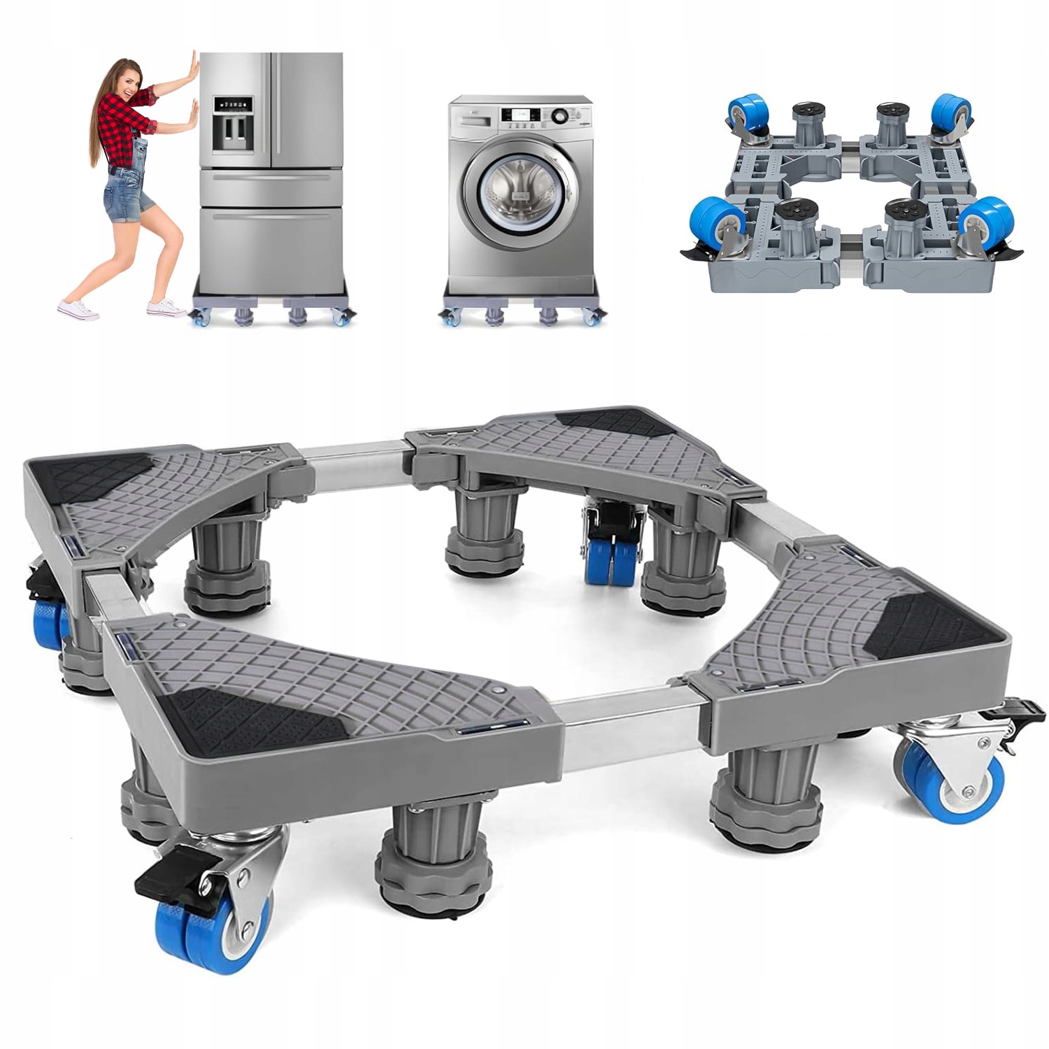 Podstawka Pod Lodówkę Stacjonarny Na 4 Kółkach Wózek Stojak Regulowany