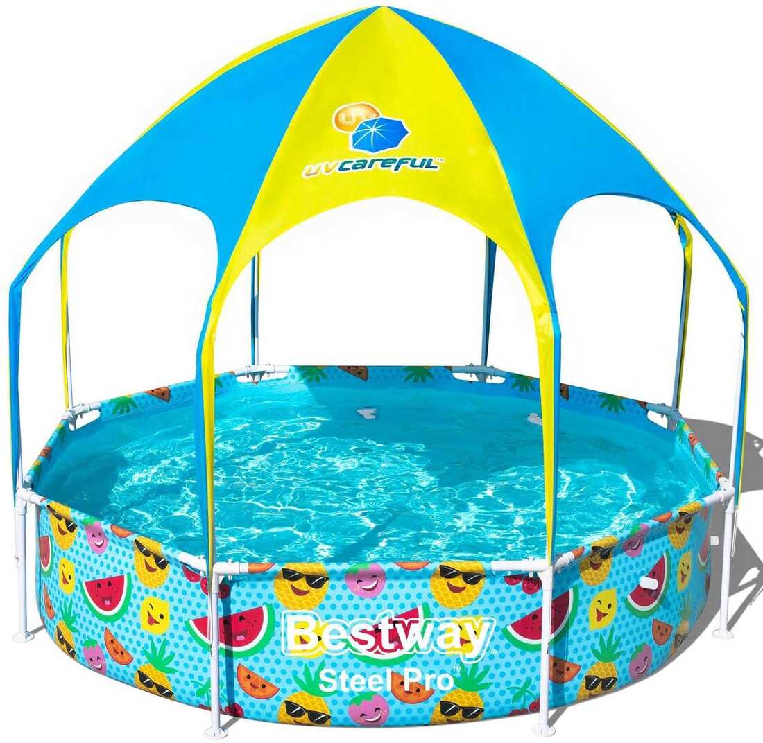 Basen Stelażowy Z Daszkiem I Spryskiwaczem Bestway 244X51 CM MIX Wzorów