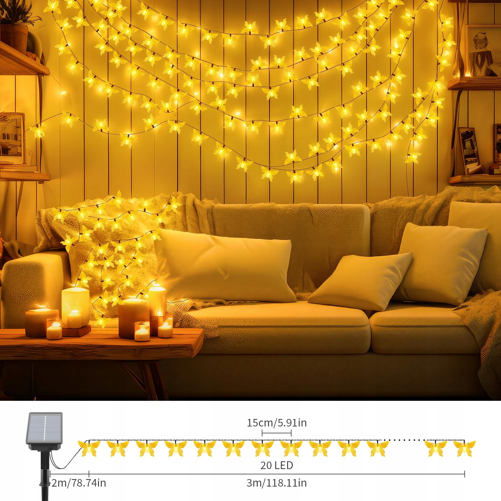 ISISYU Solarna Girlanda Motyle 5M 20 LED Ogród Balkon Taras IP65 — miniatura 6