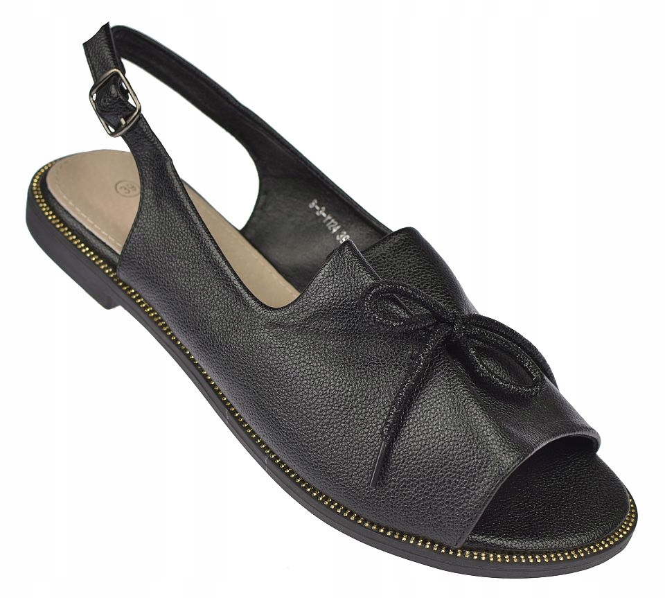 Dámské černé ploché sandály Skotnicki S-4-Y124 mašlička pohodlné vel