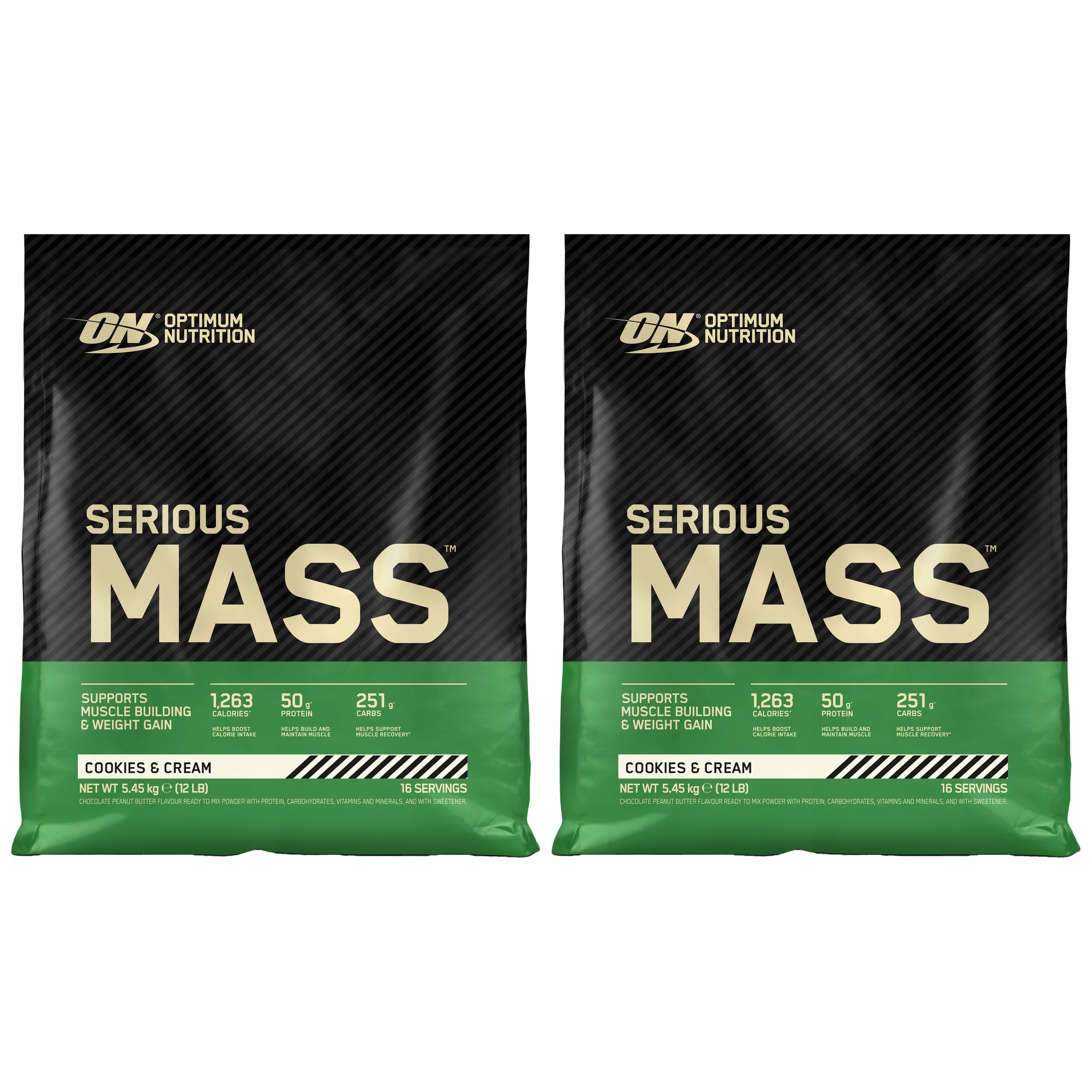 2x Gainer Optimum Nutrition Serious Mass 5450g Cookies Cream Masa Svaly