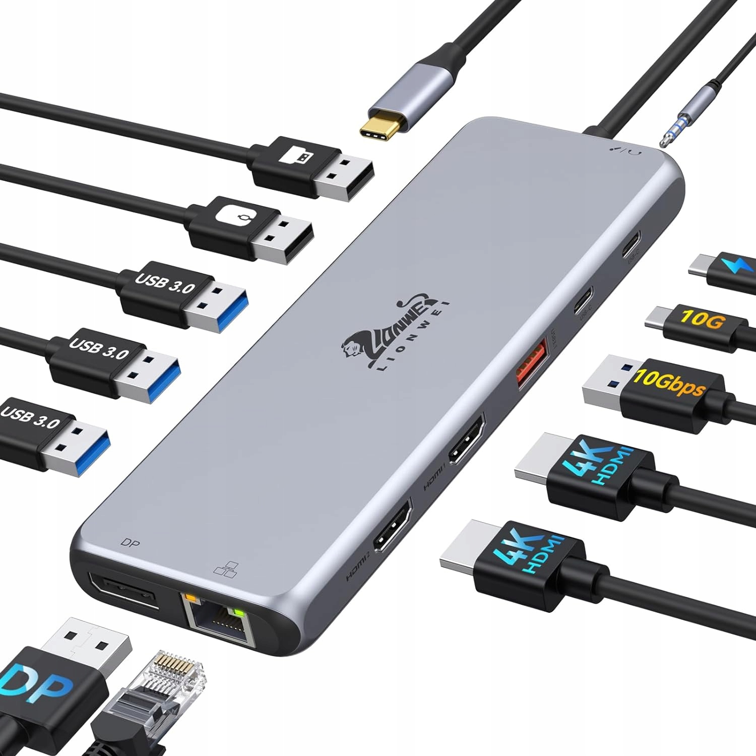STACJA DOKUJĄCA HUB USB C 13w1 Dual HDMI DP ETHERNET 4K