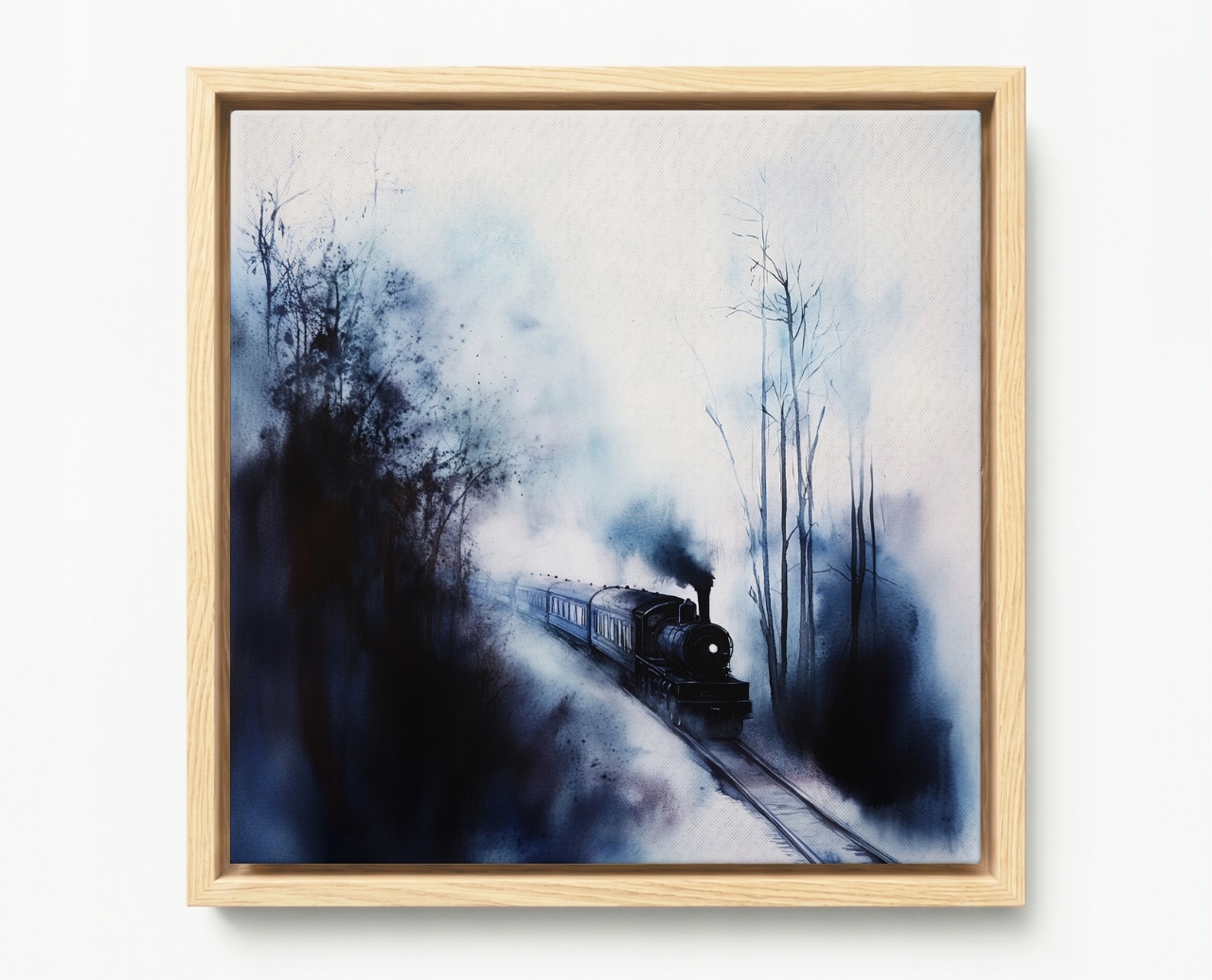 Obraz Rám Americký Box Cestování Železnice Vlak Parní Dráha Les Mlha 40x40