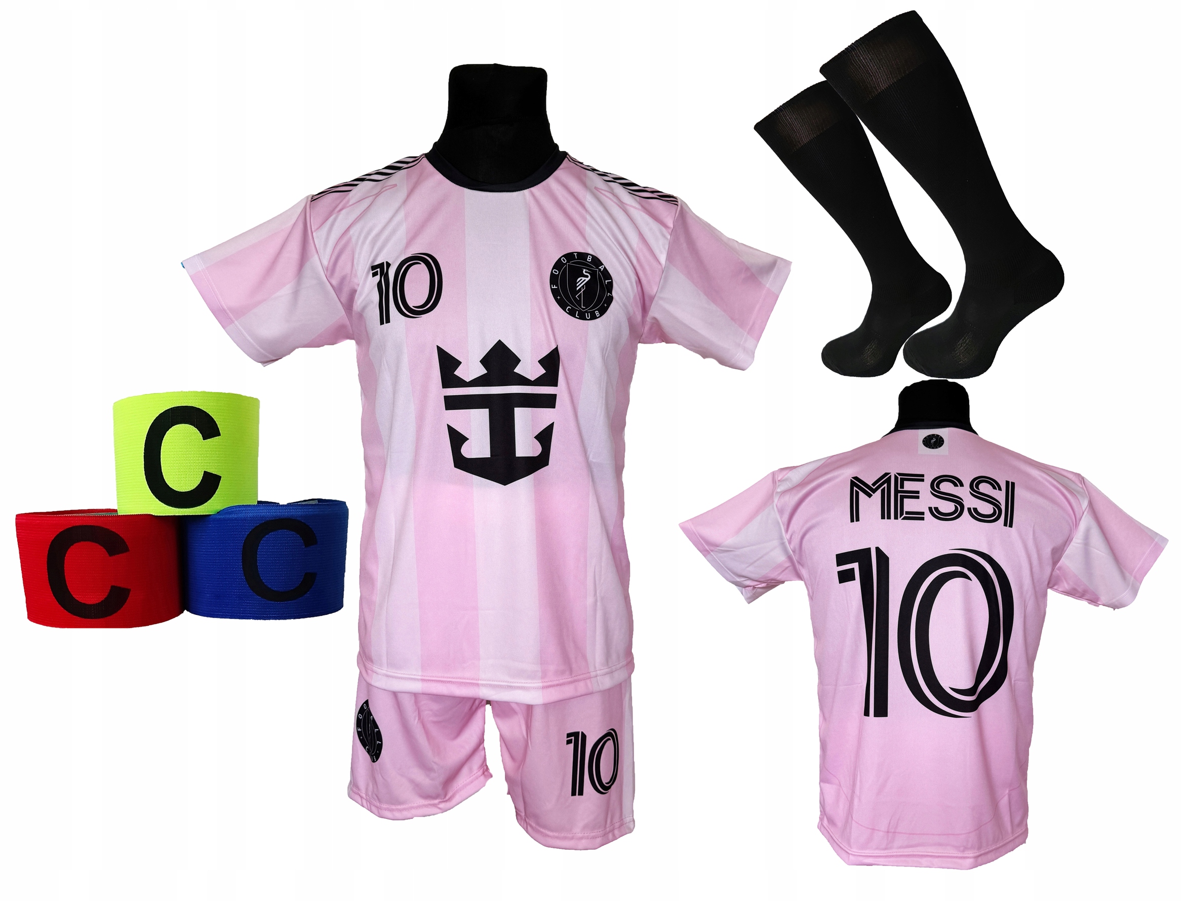 Strój Piłkarski Messi koszulka spodenki getry opaska r. 122