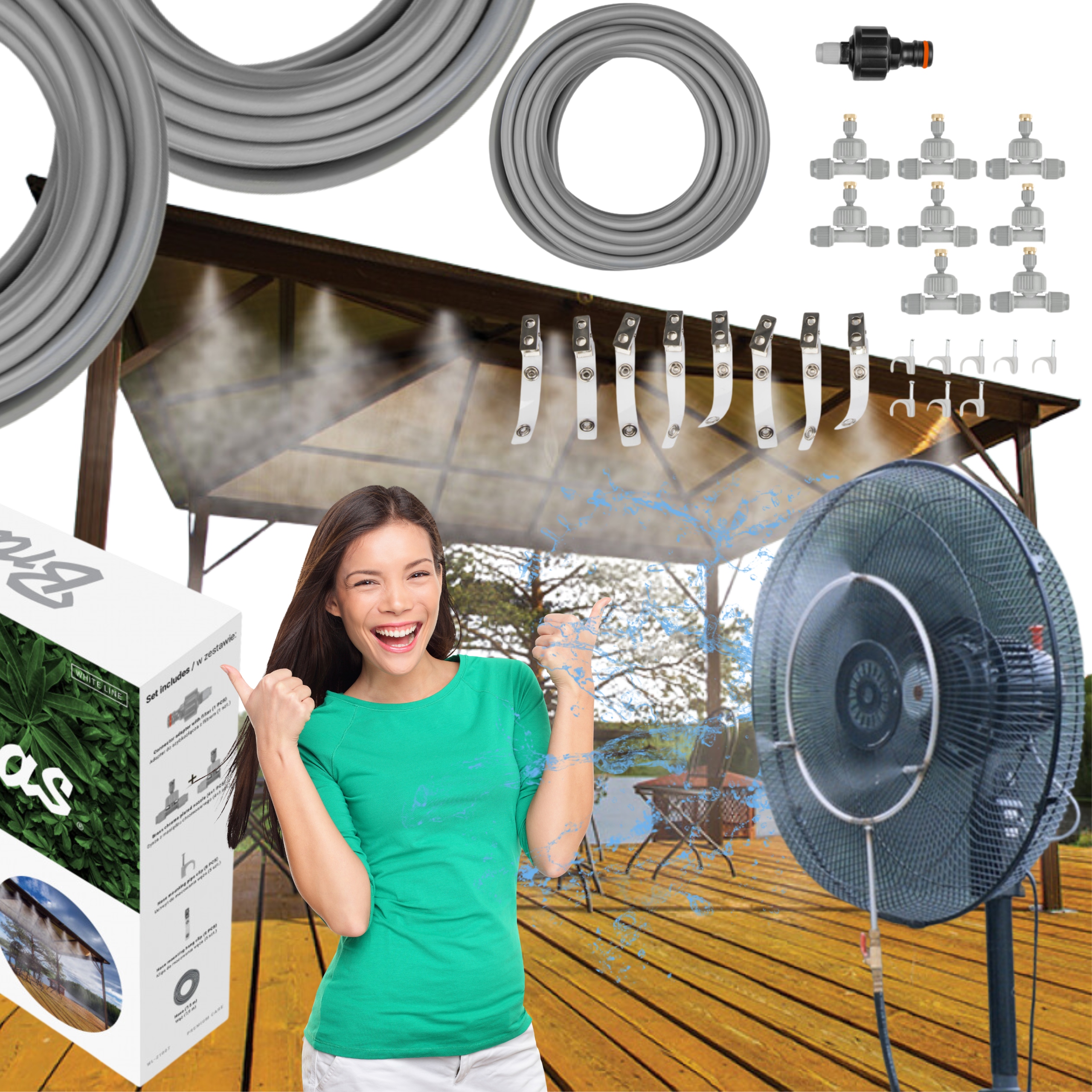 MGIEŁKA OGRODOWA WODNA KURTYNA WODY 6M + MOCOWANIA ZRASZACZE WĄŻ ZESTAW