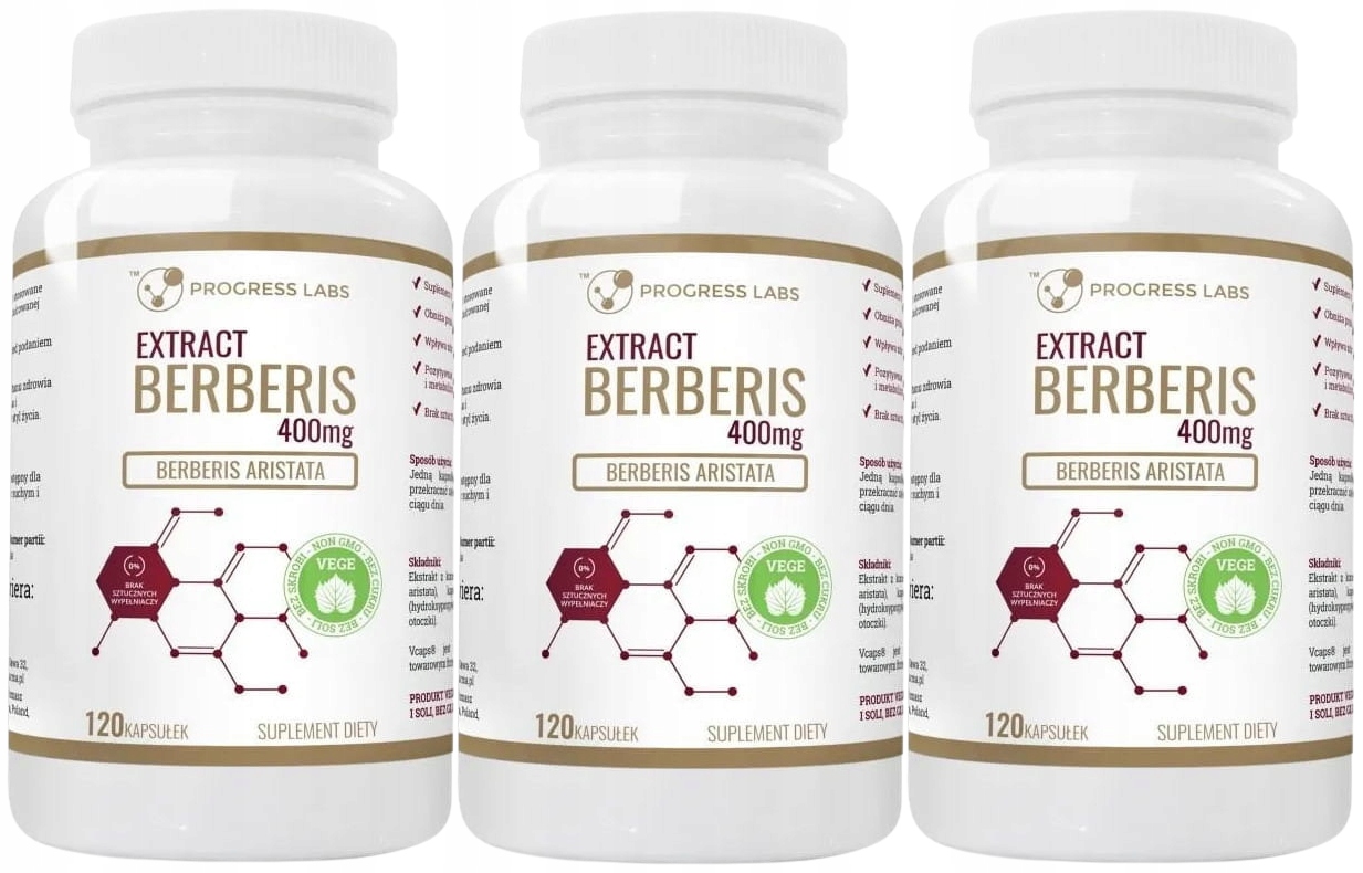 3 x Progress Labs Berberis Extrakt 120 kapslí Úroveň cukru Procesy stárnutí