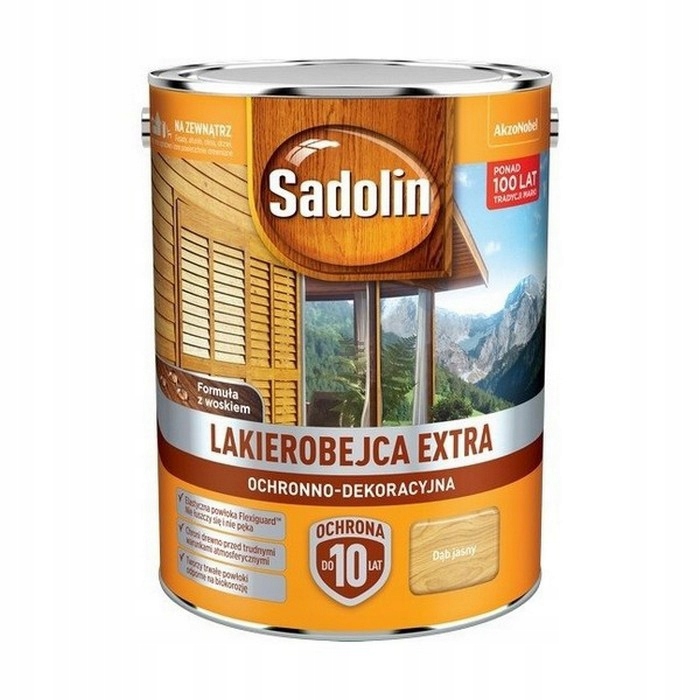 Sadolin Extra lakierobejca 10L Dąb Jasny 57 Półmat do drewna fasad domków