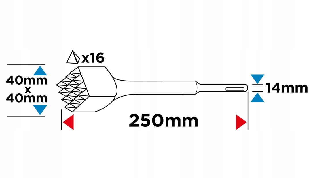 GROSZKOWNIK SDS PLUS 40 X 40 MM, 16 ZĘBÓW GRAPHITE Szerokość ostrza 40 mm