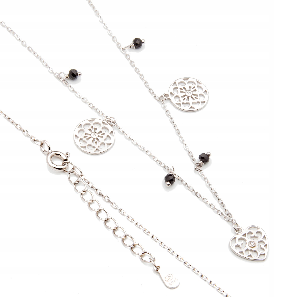 Stříbrný náhrdelník 925 vzorované srdce onyx ankr