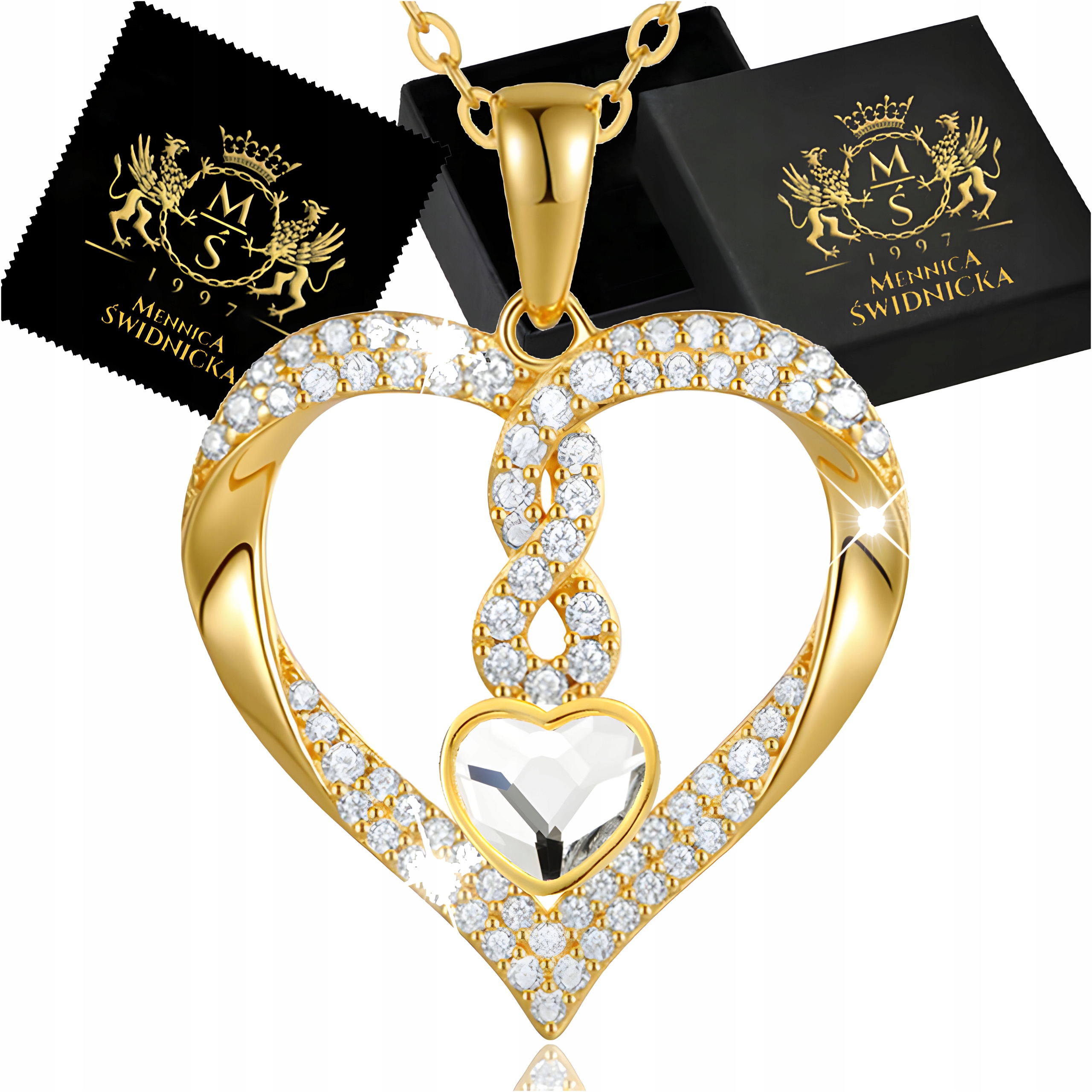Zlatý náhrdelník Infinity se zirkony Stříbro 925 Přívěsek Srdce jako Dárek