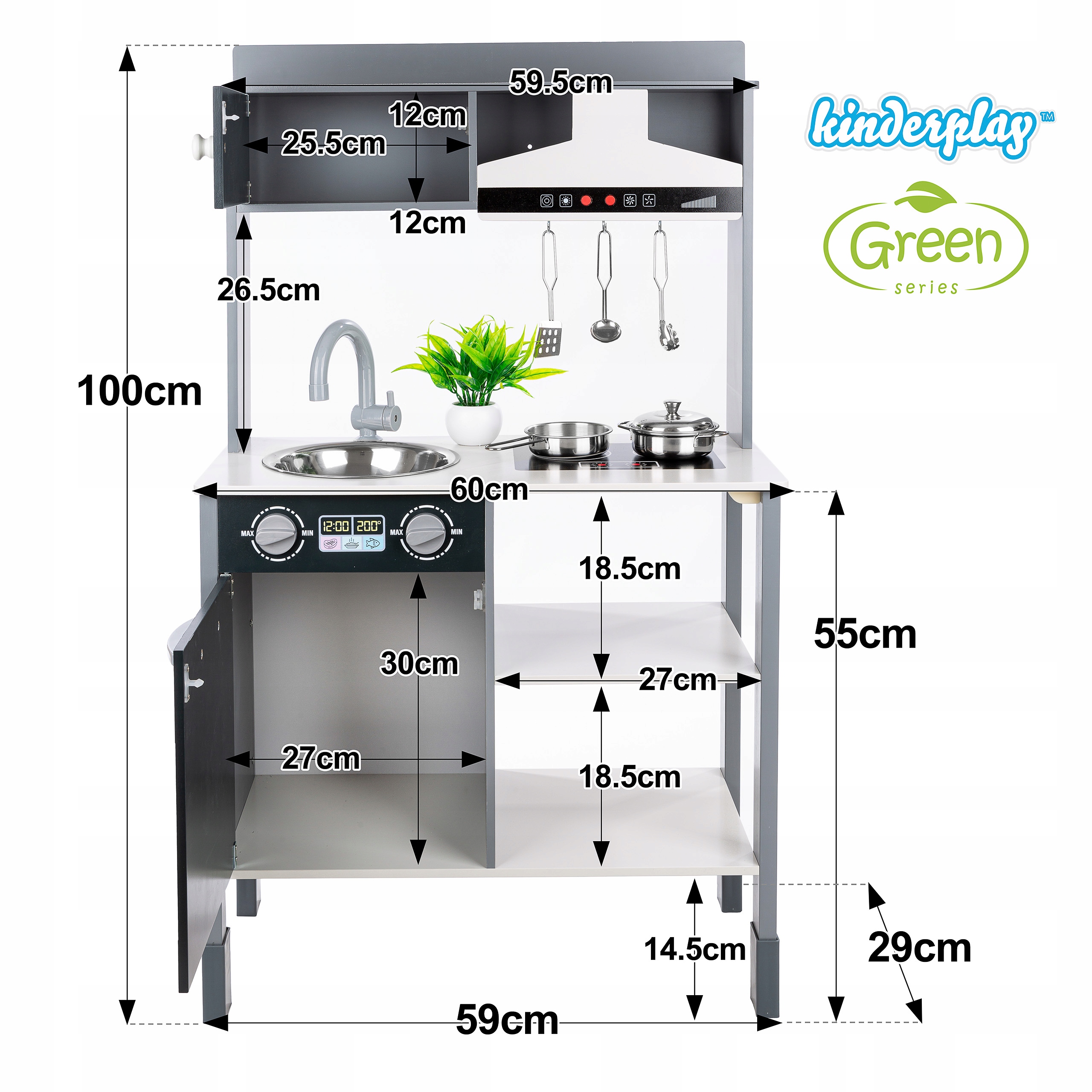 DREWNIANA KUCHNIA DLA DZIECI KINDERPLAY INTERAKTYWNY OKAP AKCESORIA 100cm Kolor dominujący wielokolorowy