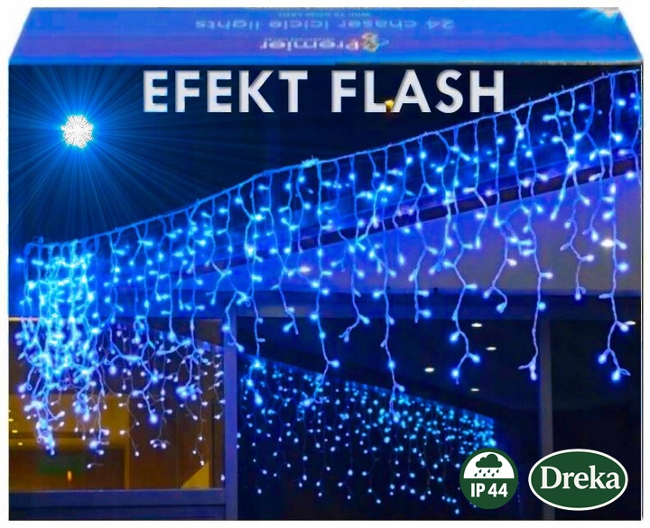 Sople 500 Led Záclona Venkovní Osvětlení IP44 Modrá Studený Flash 24 M