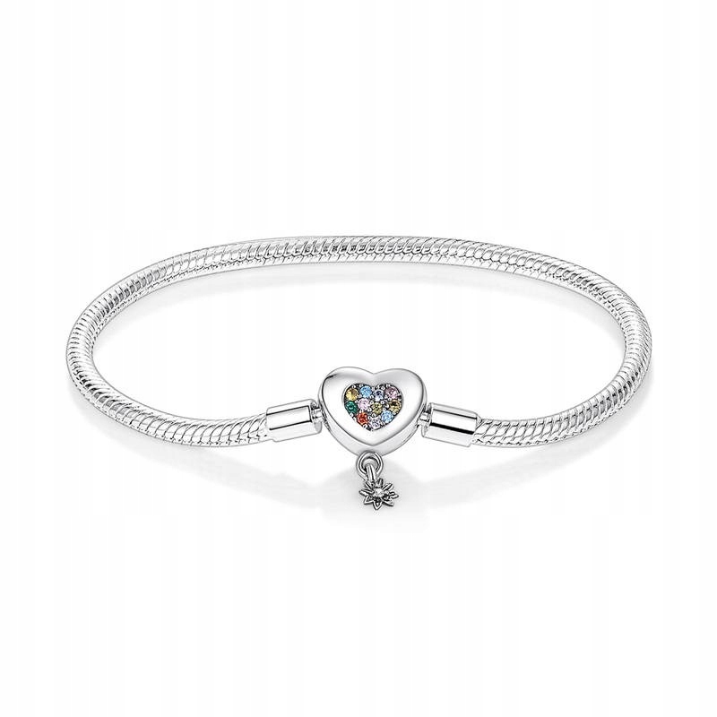 Modulární náramek základna pro Charms Stříbro 925 Srdce 16 cm