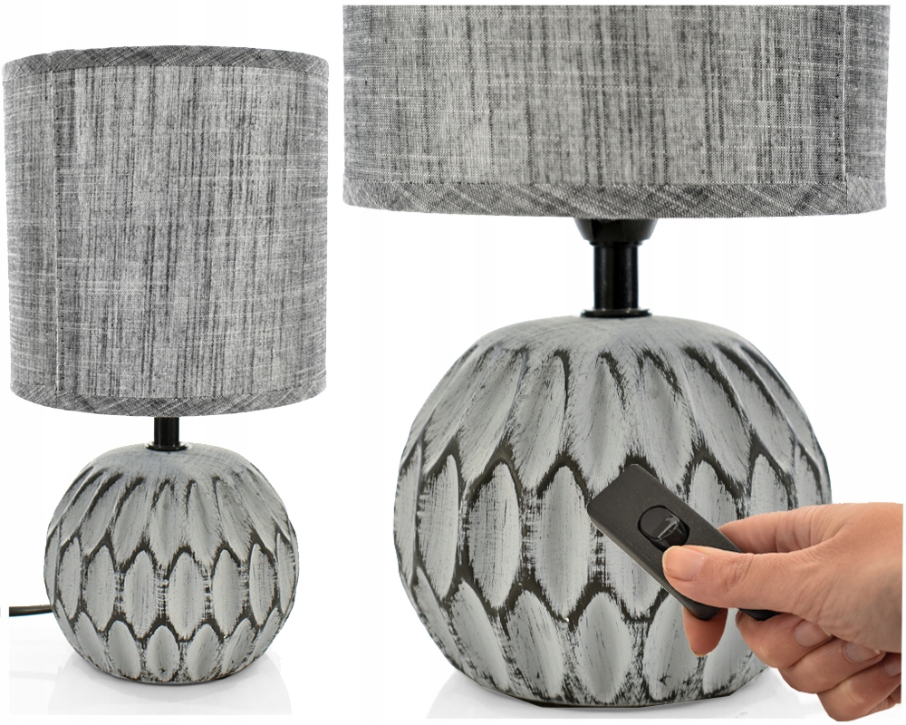 LAMPA STOŁOWA CERAMICZNA SZARA STYL BOHO 26CM