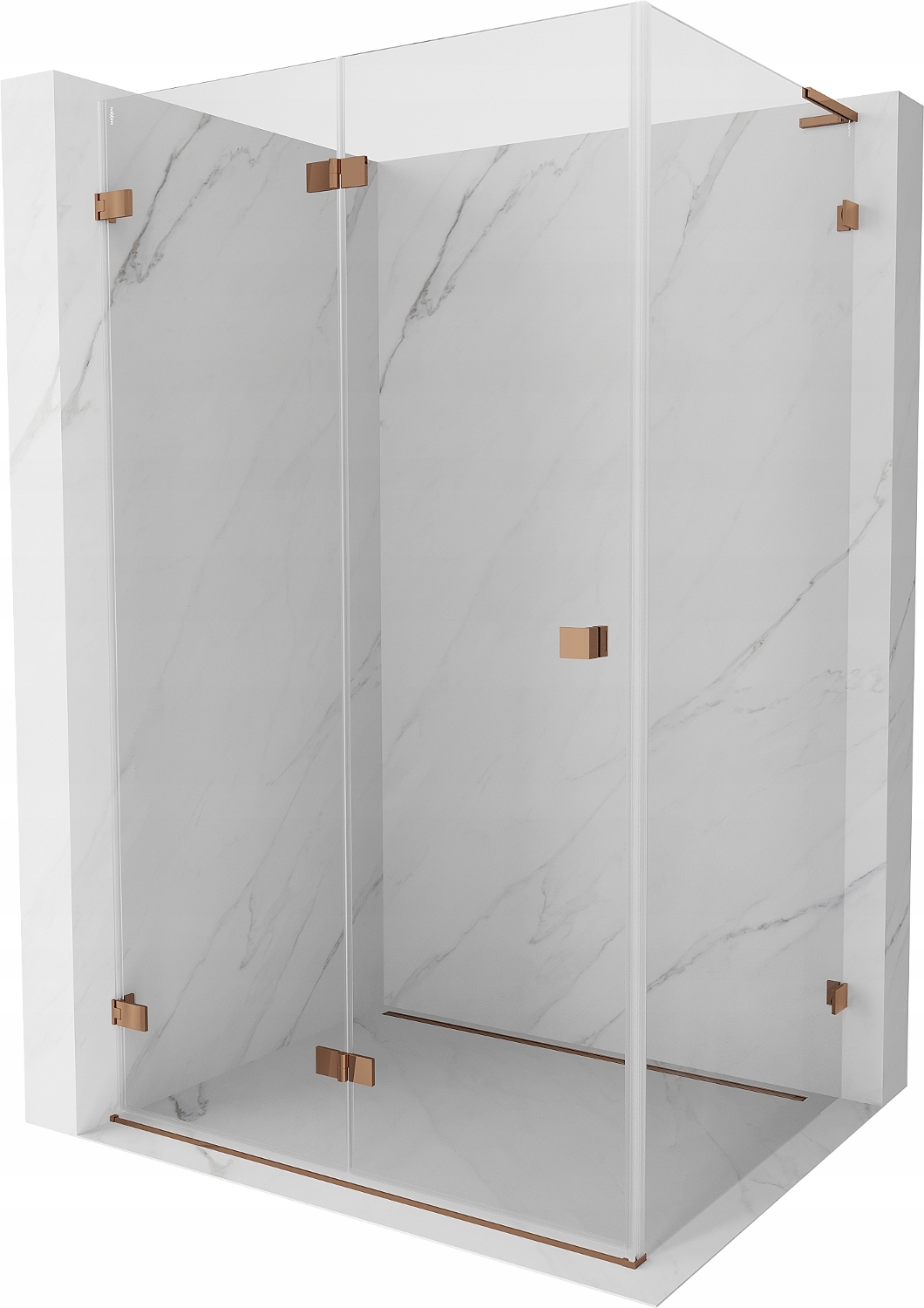 Sprchová kabina Mexen Lunar-F L 80x70cm, skládací, růžové zlato, transparen