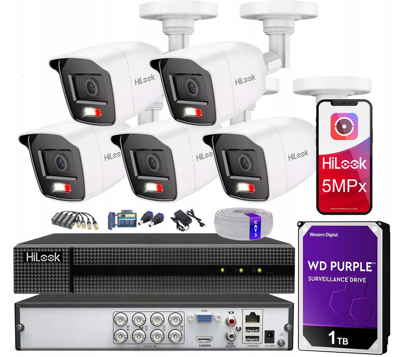 Sada pro monitorování 5Mpx 5 kamer TVICAM-B5M-20DL Mikrofon na kroucení